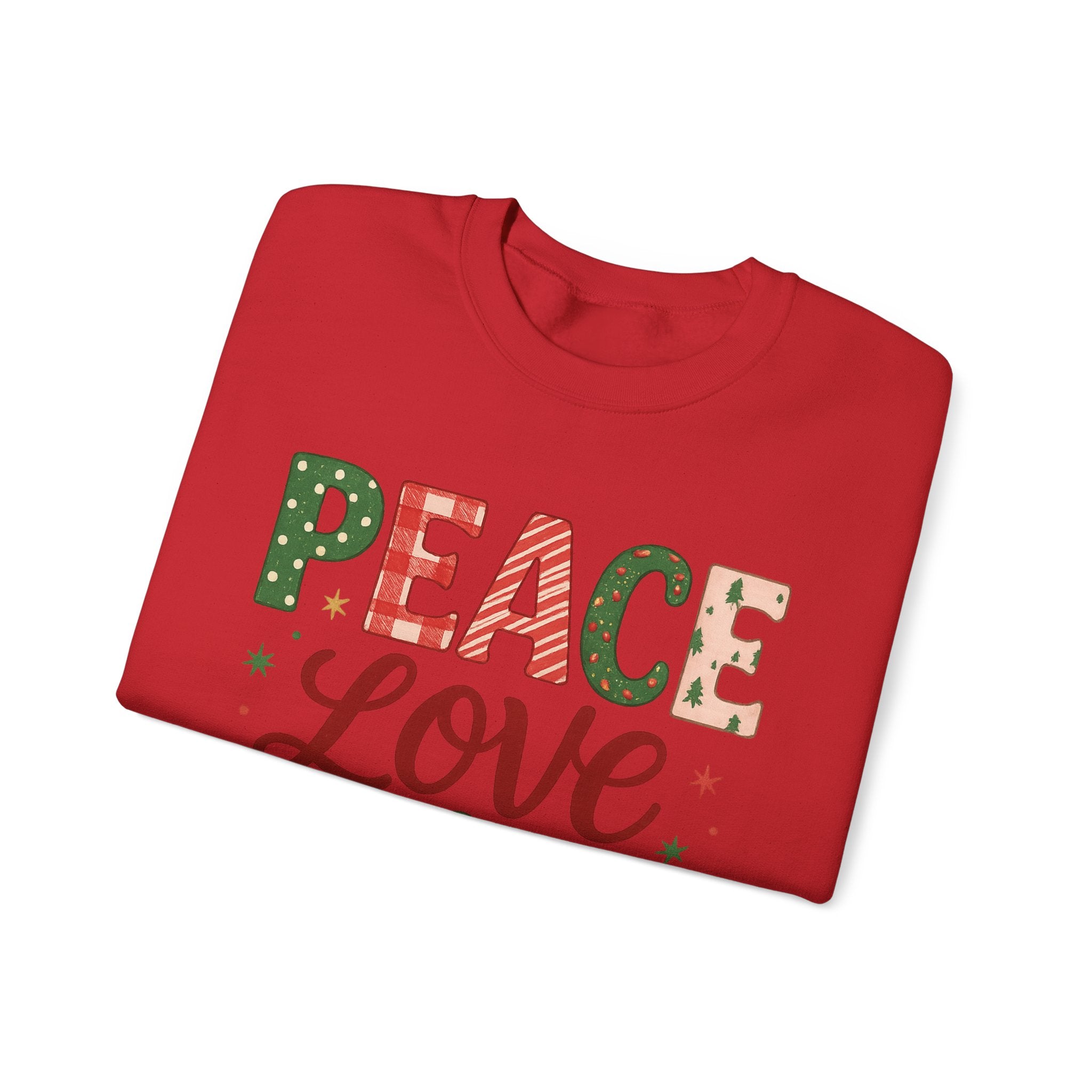 Peace, Love & Joy Christmas Sweatshirt – Festive Unisex Crewneck, Cozy Holiday Pullover, Positive Vibes Gift for Friends & Family