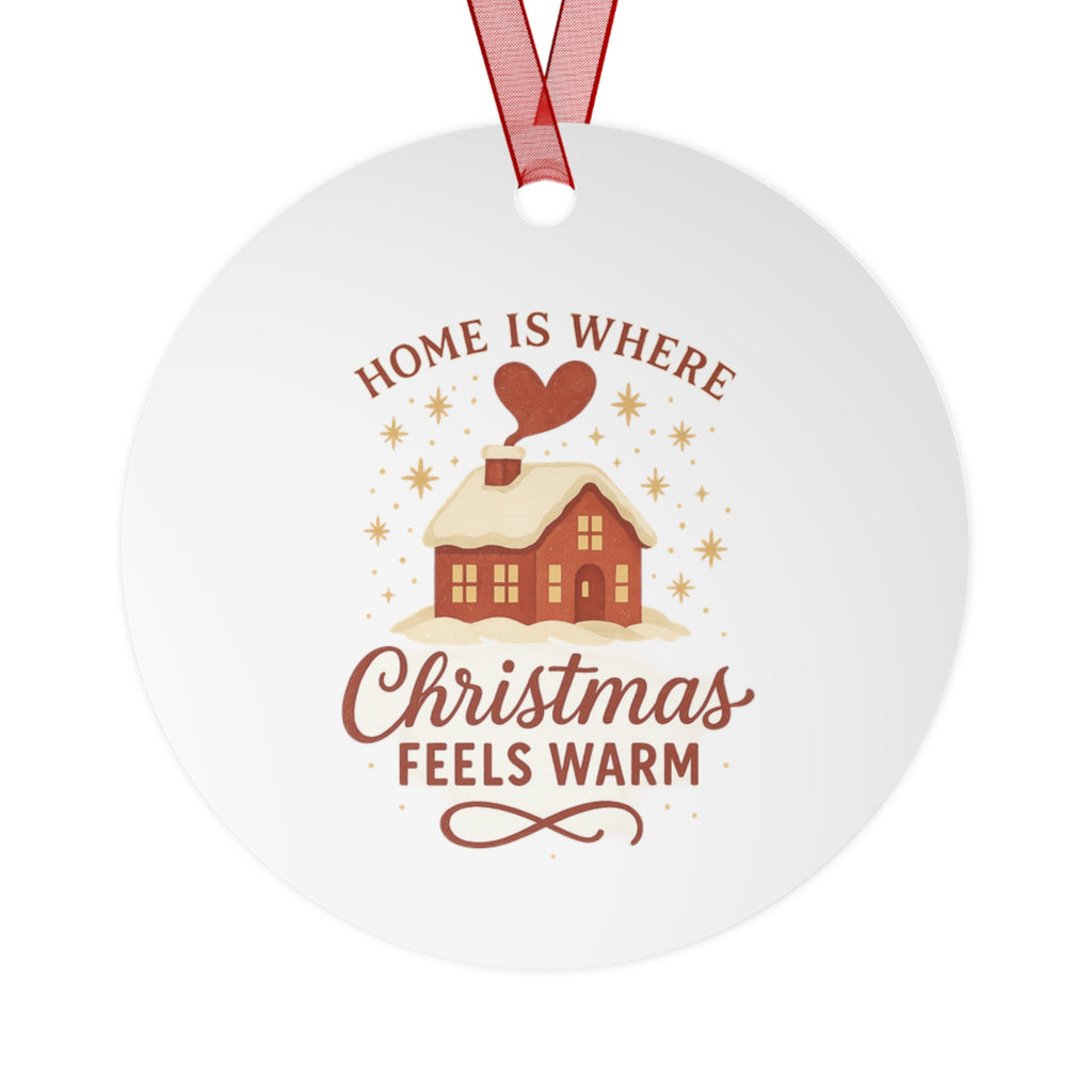 Christmas Metal Ornaments, Home Is Where Christmas Feels Warm, Holiday Decor, Gift for Tree, Family Keepsake