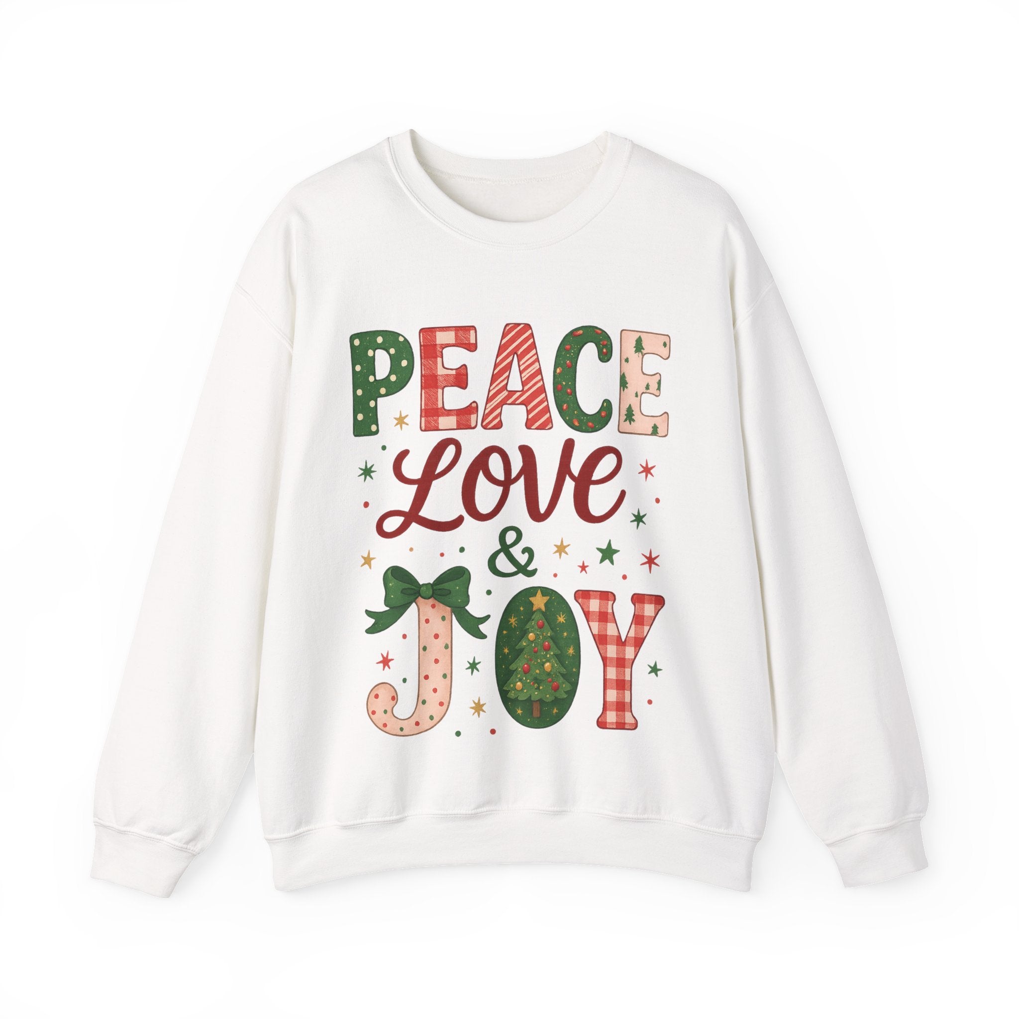 Peace, Love & Joy Christmas Sweatshirt – Festive Unisex Crewneck, Cozy Holiday Pullover, Positive Vibes Gift for Friends & Family
