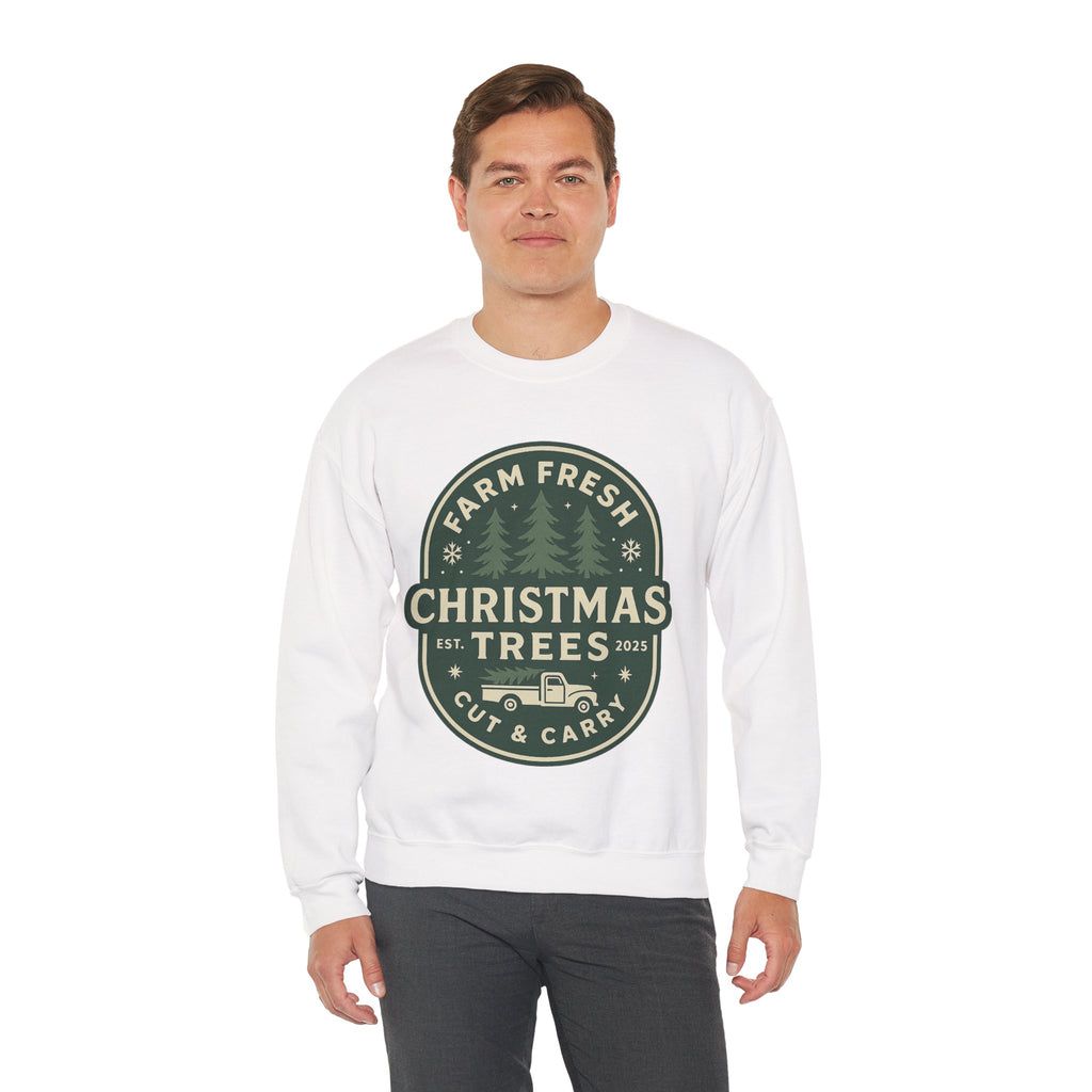 Farm Fresh Christmas Trees Sweatshirt, Cozy Holiday Apparel, Unisex Crewneck, Seasonal Gift, Christmas Sweater, Winter Wardrobe