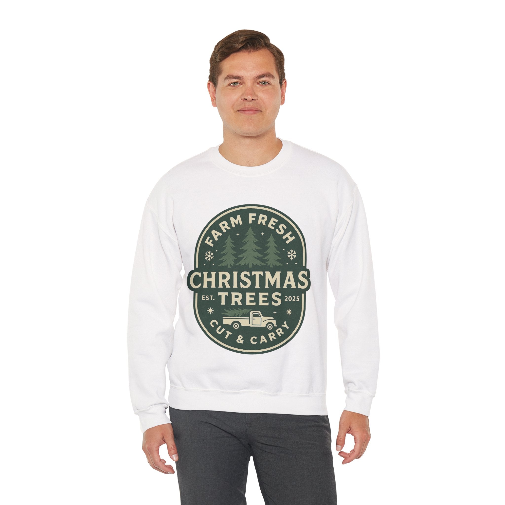 Farm Fresh Christmas Trees Sweatshirt, Cozy Holiday Apparel, Unisex Crewneck, Seasonal Gift, Christmas Sweater, Winter Wardrobe