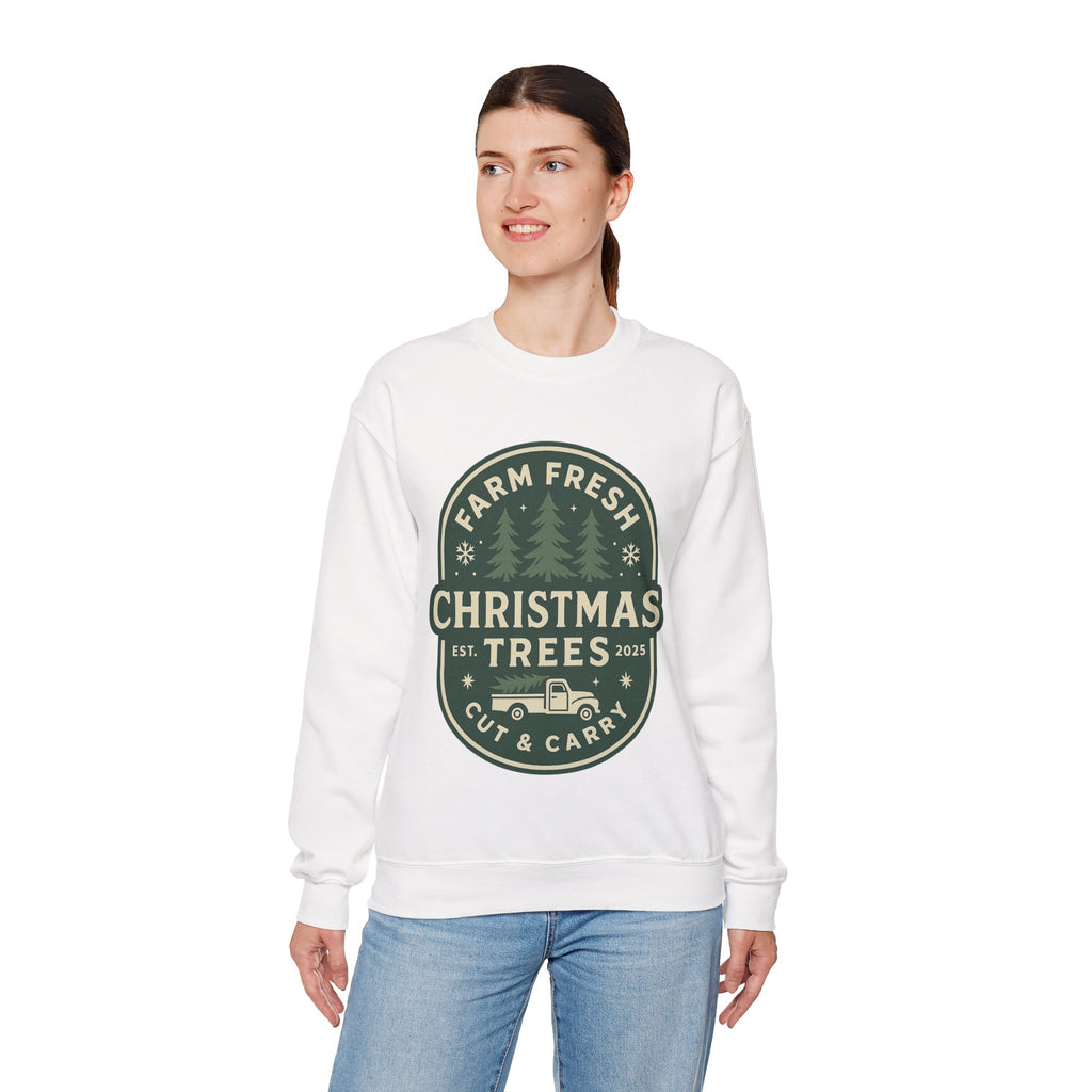 Farm Fresh Christmas Trees Sweatshirt, Cozy Holiday Apparel, Unisex Crewneck, Seasonal Gift, Christmas Sweater, Winter Wardrobe