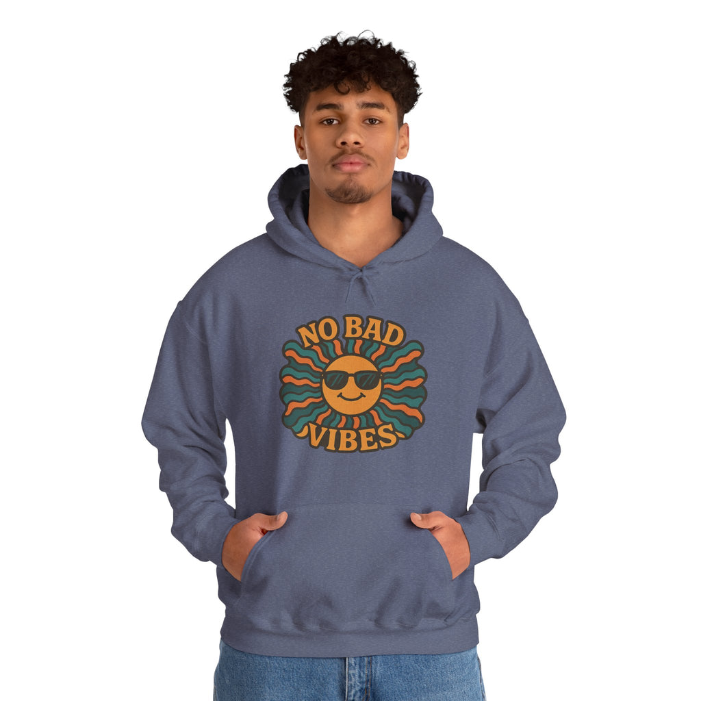 No Bad Vibes Hoodie – Unisex Pullover Sweatshirt, Cozy Positive Energy Hoodie, Retro Smiley Face, Chillwear Gift for Friends