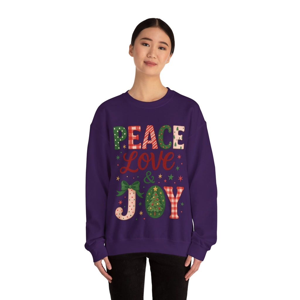 Peace, Love & Joy Christmas Sweatshirt – Festive Unisex Crewneck, Cozy Holiday Pullover, Positive Vibes Gift for Friends & Family