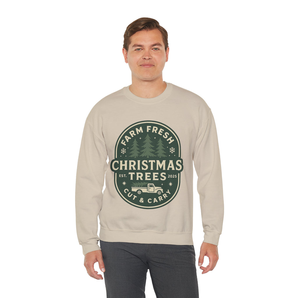Farm Fresh Christmas Trees Sweatshirt, Cozy Holiday Apparel, Unisex Crewneck, Seasonal Gift, Christmas Sweater, Winter Wardrobe