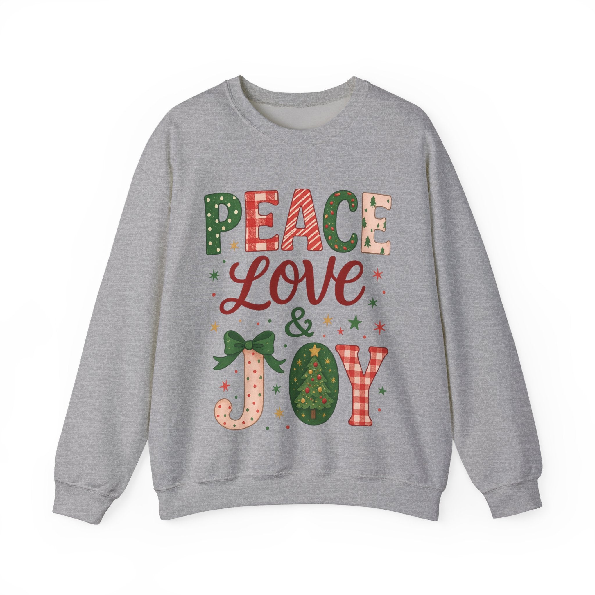 Peace, Love & Joy Christmas Sweatshirt – Festive Unisex Crewneck, Cozy Holiday Pullover, Positive Vibes Gift for Friends & Family