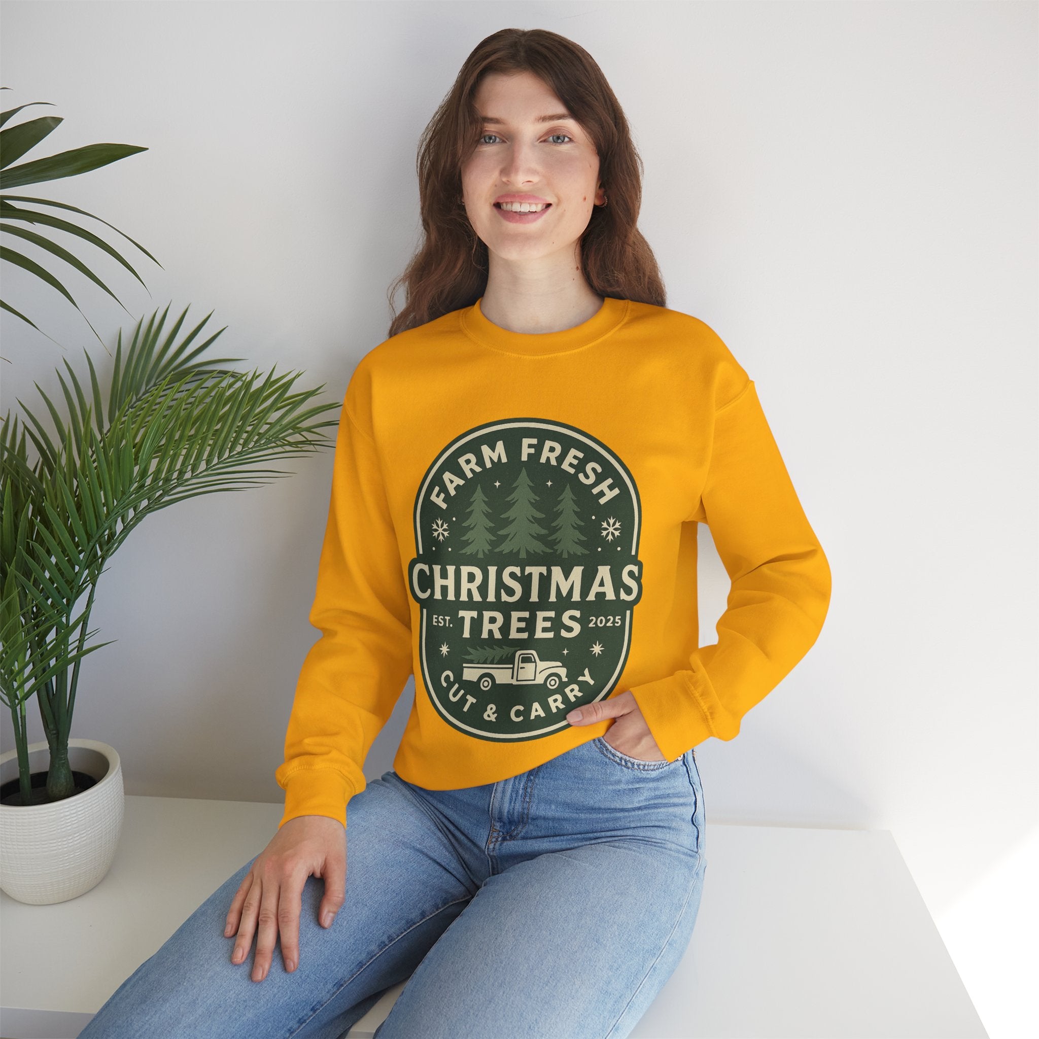 Farm Fresh Christmas Trees Sweatshirt, Cozy Holiday Apparel, Unisex Crewneck, Seasonal Gift, Christmas Sweater, Winter Wardrobe