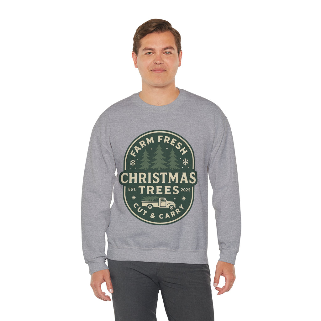 Farm Fresh Christmas Trees Sweatshirt, Cozy Holiday Apparel, Unisex Crewneck, Seasonal Gift, Christmas Sweater, Winter Wardrobe
