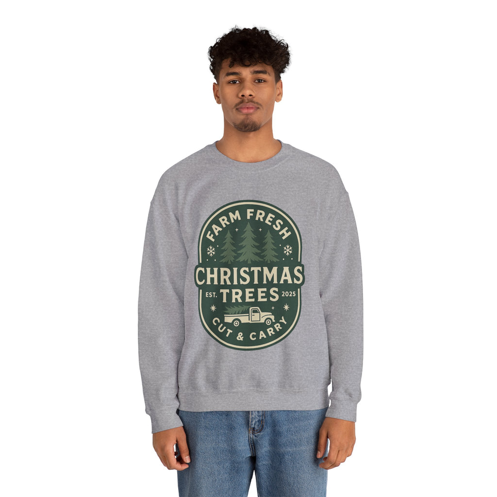 Farm Fresh Christmas Trees Sweatshirt, Cozy Holiday Apparel, Unisex Crewneck, Seasonal Gift, Christmas Sweater, Winter Wardrobe