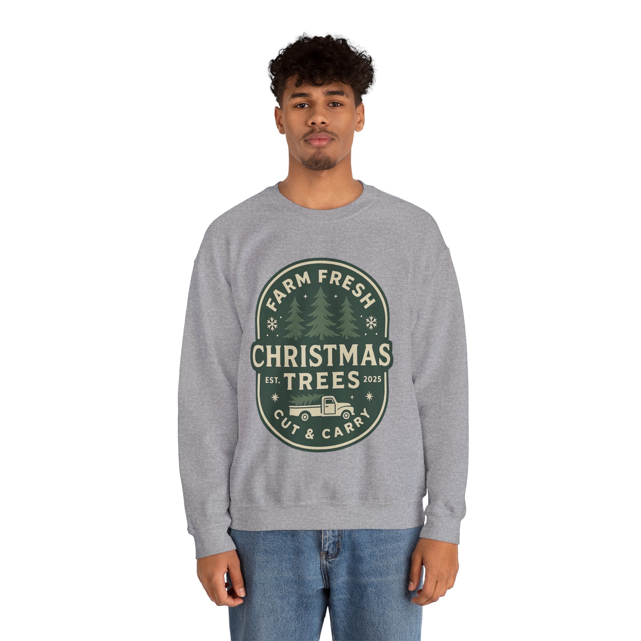 Farm Fresh Christmas Trees Sweatshirt, Cozy Holiday Apparel, Unisex Crewneck, Seasonal Gift, Christmas Sweater, Winter Wardrobe