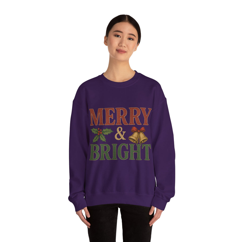 Merry & Bright Crewneck Sweatshirt – Cozy Holiday Pullover, Unisex Christmas Sweater, Warm Winter Gift for Friends & Family