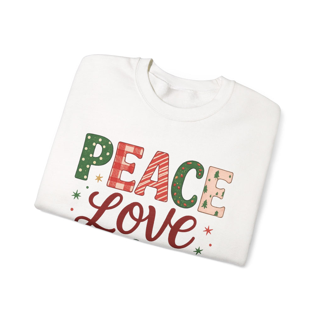 Peace, Love & Joy Christmas Sweatshirt – Festive Unisex Crewneck, Cozy Holiday Pullover, Positive Vibes Gift for Friends & Family