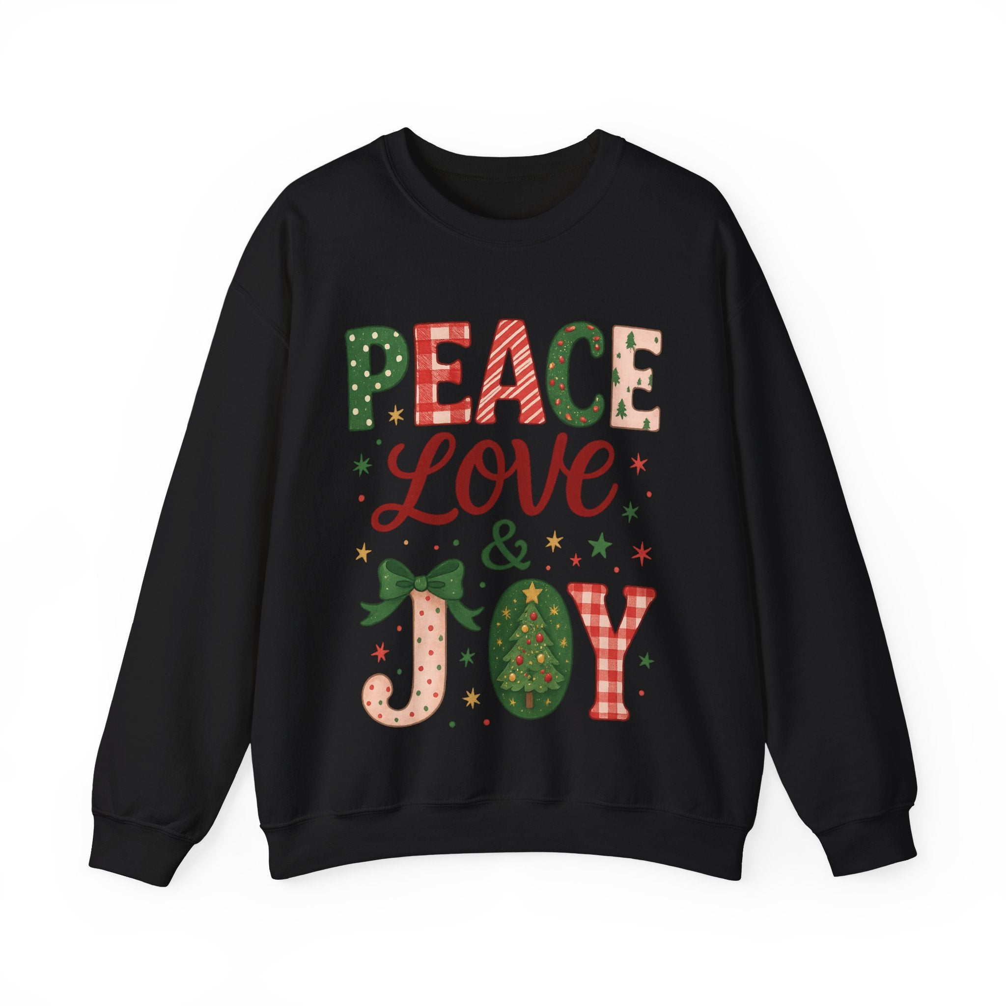 Peace, Love & Joy Christmas Sweatshirt – Festive Unisex Crewneck, Cozy Holiday Pullover, Positive Vibes Gift for Friends & Family