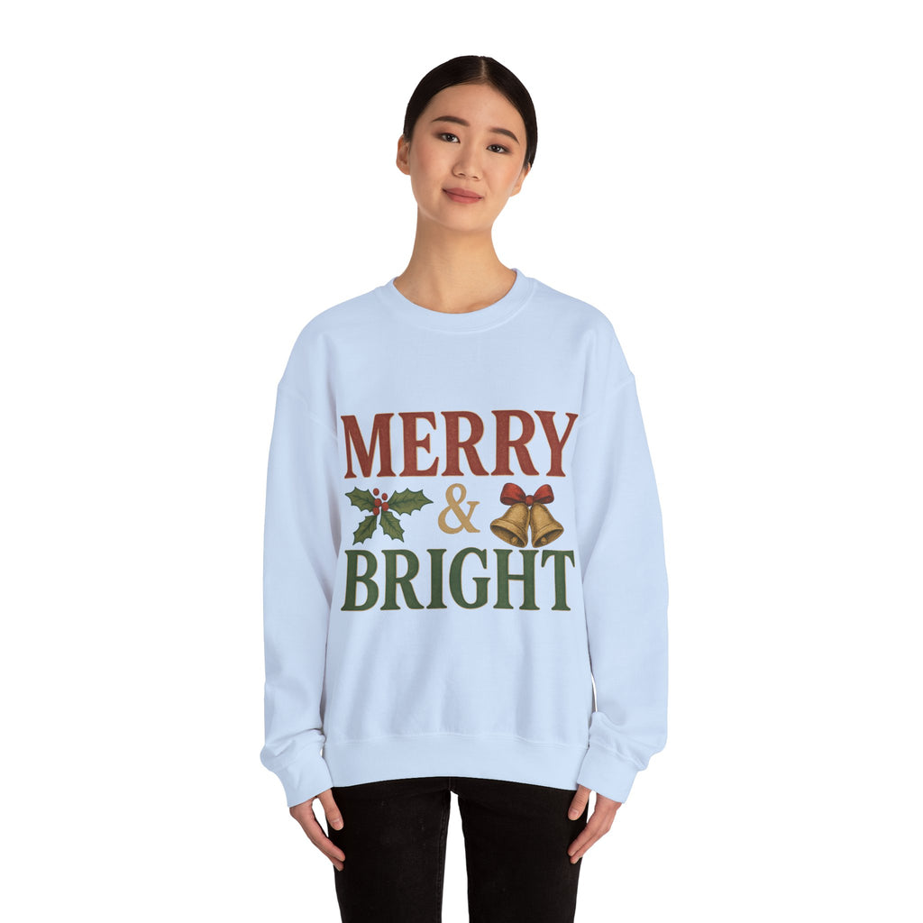 Merry & Bright Crewneck Sweatshirt – Cozy Holiday Pullover, Unisex Christmas Sweater, Warm Winter Gift for Friends & Family