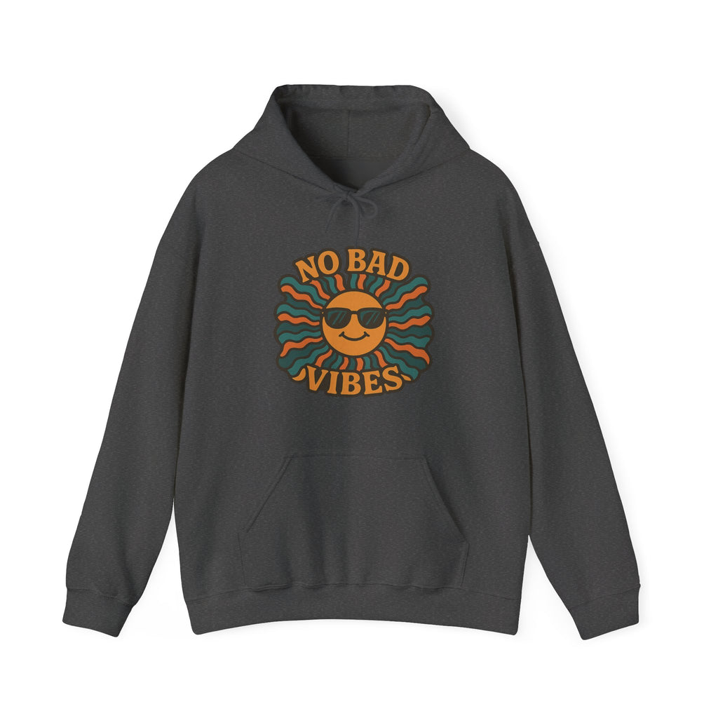 No Bad Vibes Hoodie – Unisex Pullover Sweatshirt, Cozy Positive Energy Hoodie, Retro Smiley Face, Chillwear Gift for Friends