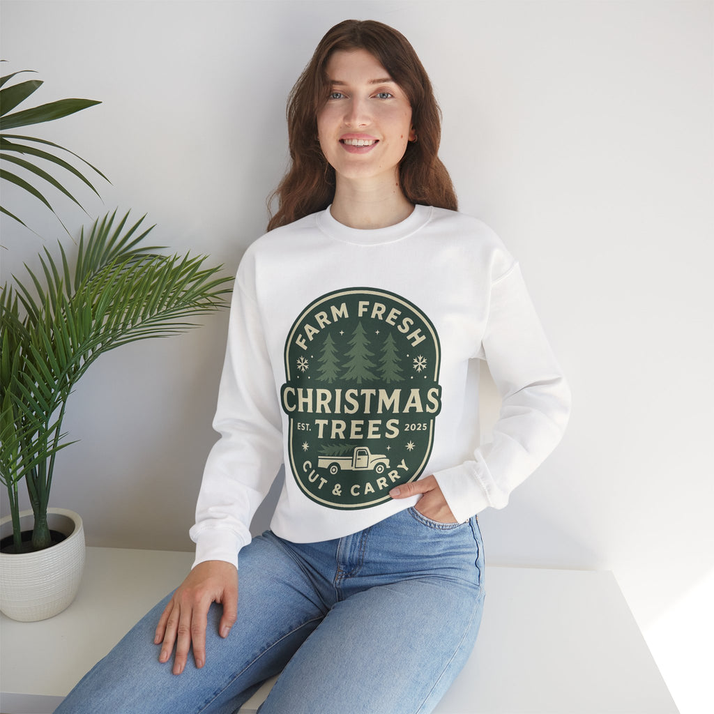 Farm Fresh Christmas Trees Sweatshirt, Cozy Holiday Apparel, Unisex Crewneck, Seasonal Gift, Christmas Sweater, Winter Wardrobe