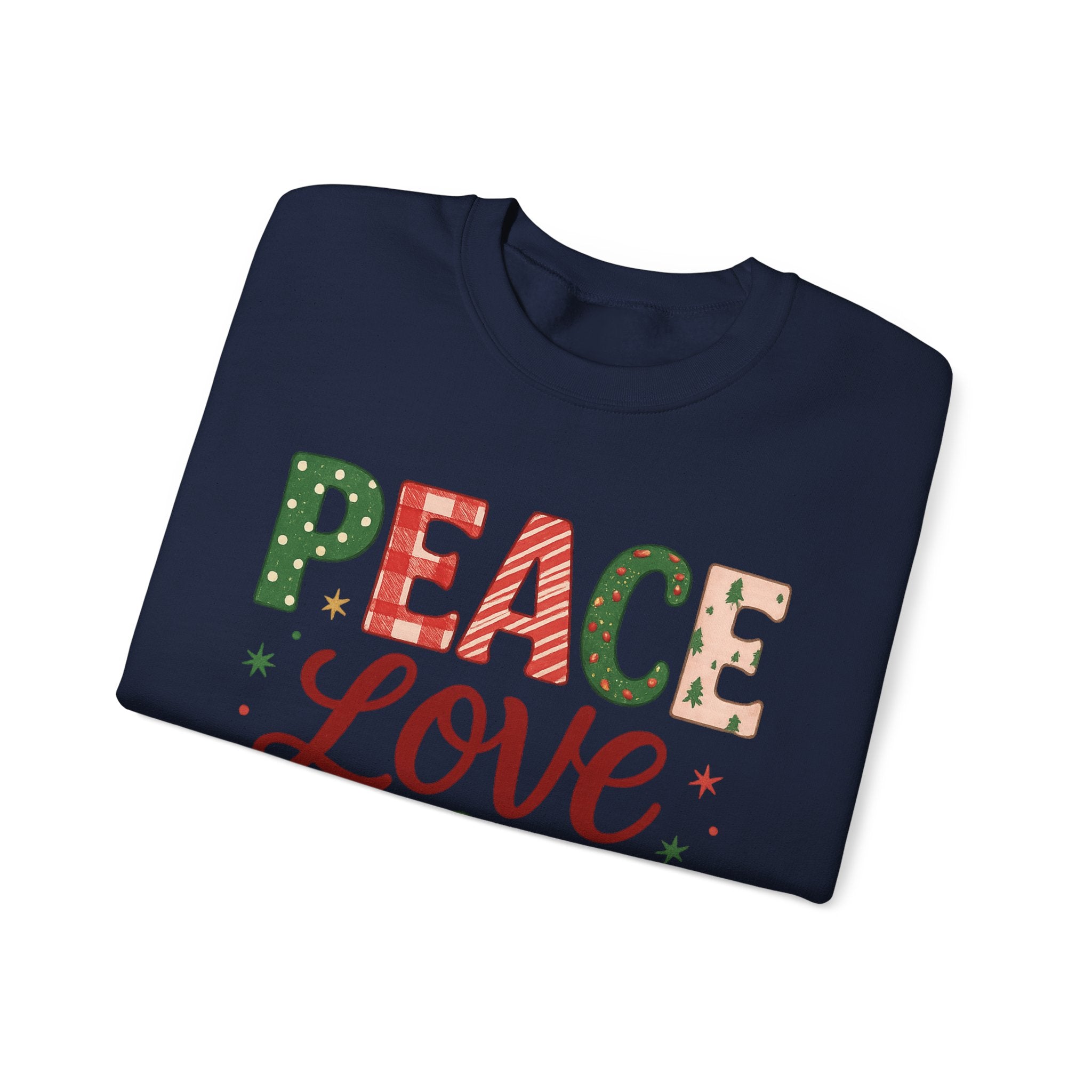 Peace, Love & Joy Christmas Sweatshirt – Festive Unisex Crewneck, Cozy Holiday Pullover, Positive Vibes Gift for Friends & Family