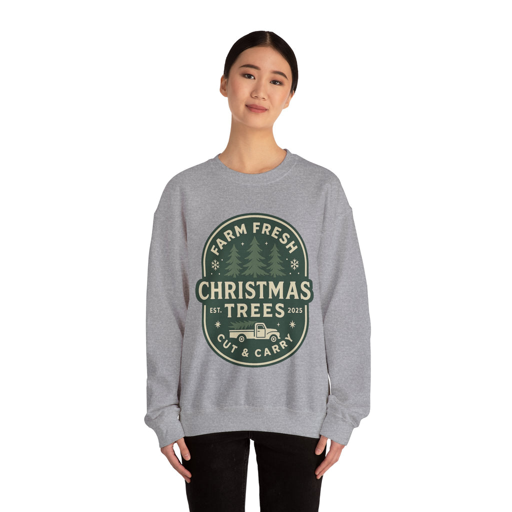 Farm Fresh Christmas Trees Sweatshirt, Cozy Holiday Apparel, Unisex Crewneck, Seasonal Gift, Christmas Sweater, Winter Wardrobe
