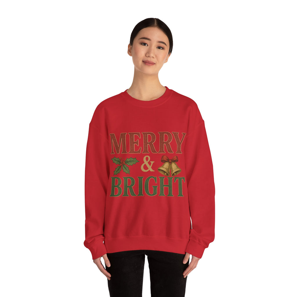 Merry & Bright Crewneck Sweatshirt – Cozy Holiday Pullover, Unisex Christmas Sweater, Warm Winter Gift for Friends & Family