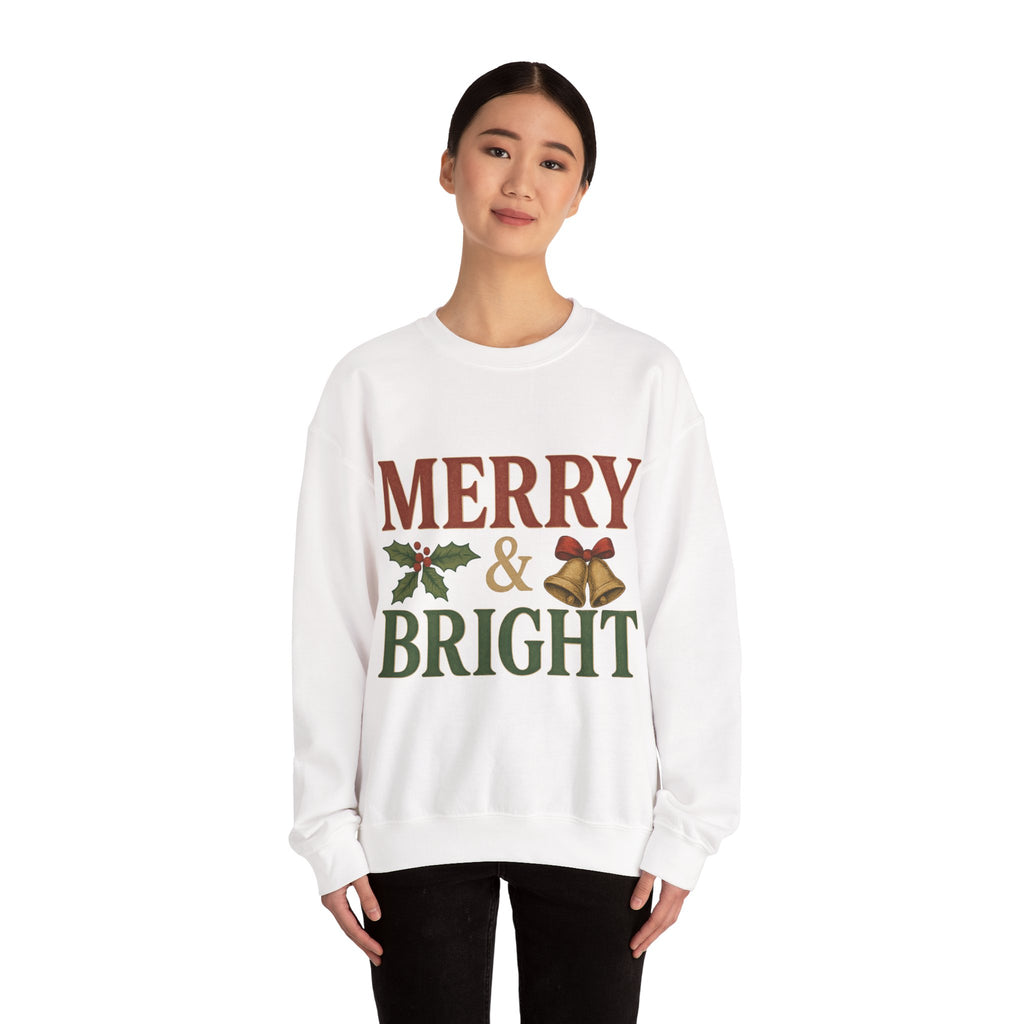 Merry & Bright Crewneck Sweatshirt – Cozy Holiday Pullover, Unisex Christmas Sweater, Warm Winter Gift for Friends & Family