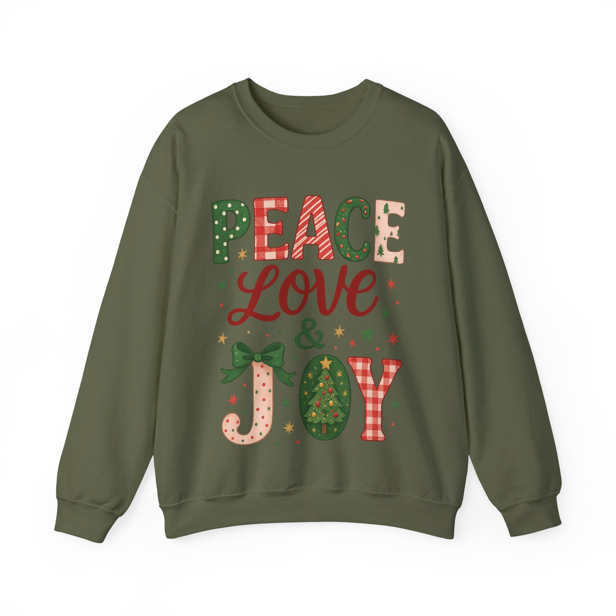 Peace, Love & Joy Christmas Sweatshirt – Festive Unisex Crewneck, Cozy Holiday Pullover, Positive Vibes Gift for Friends & Family