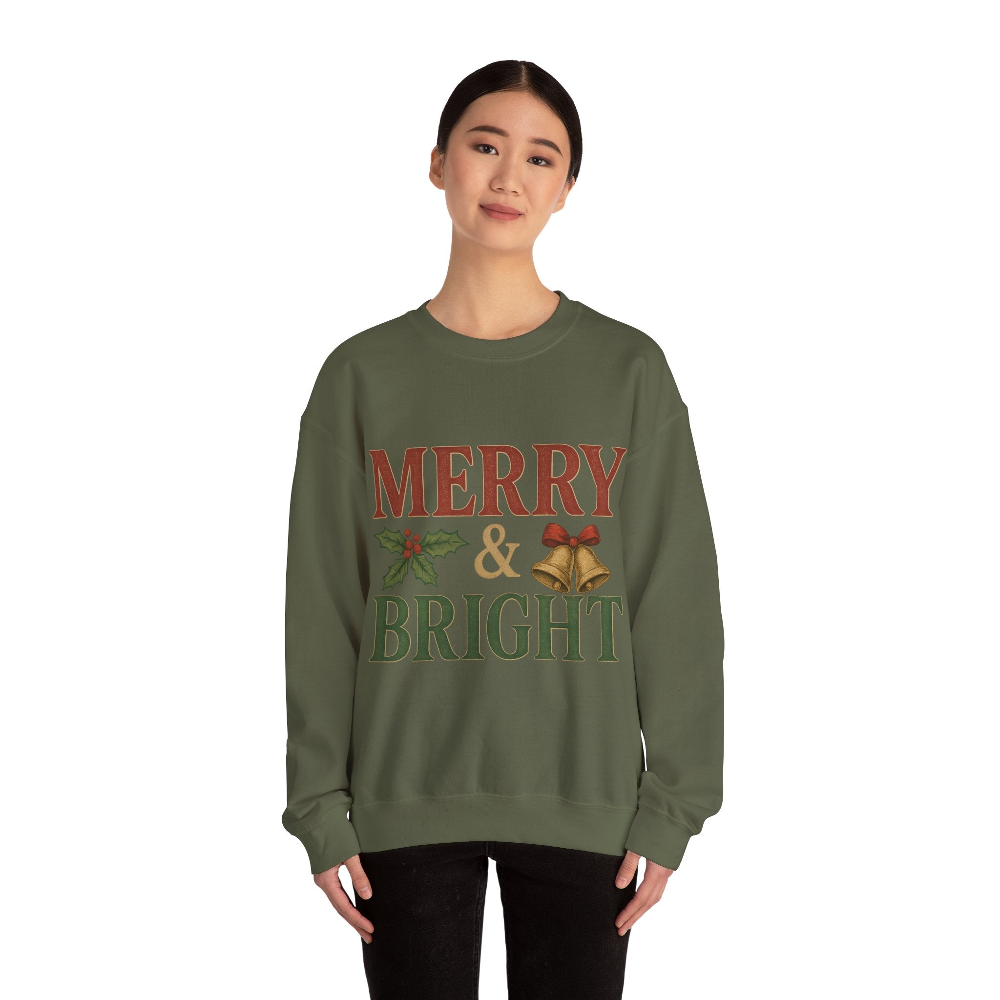 Merry & Bright Crewneck Sweatshirt – Cozy Holiday Pullover, Unisex Christmas Sweater, Warm Winter Gift for Friends & Family