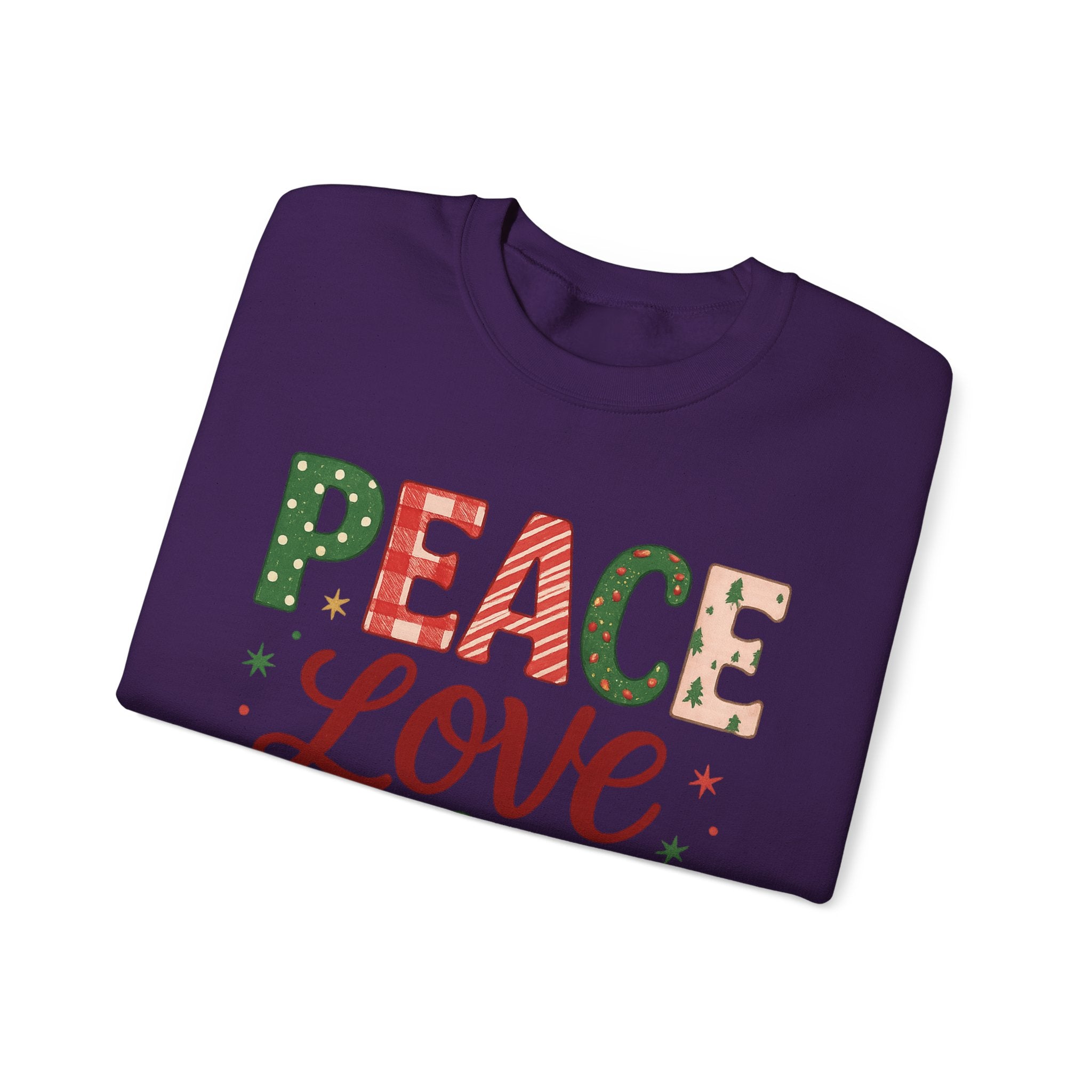 Peace, Love & Joy Christmas Sweatshirt – Festive Unisex Crewneck, Cozy Holiday Pullover, Positive Vibes Gift for Friends & Family