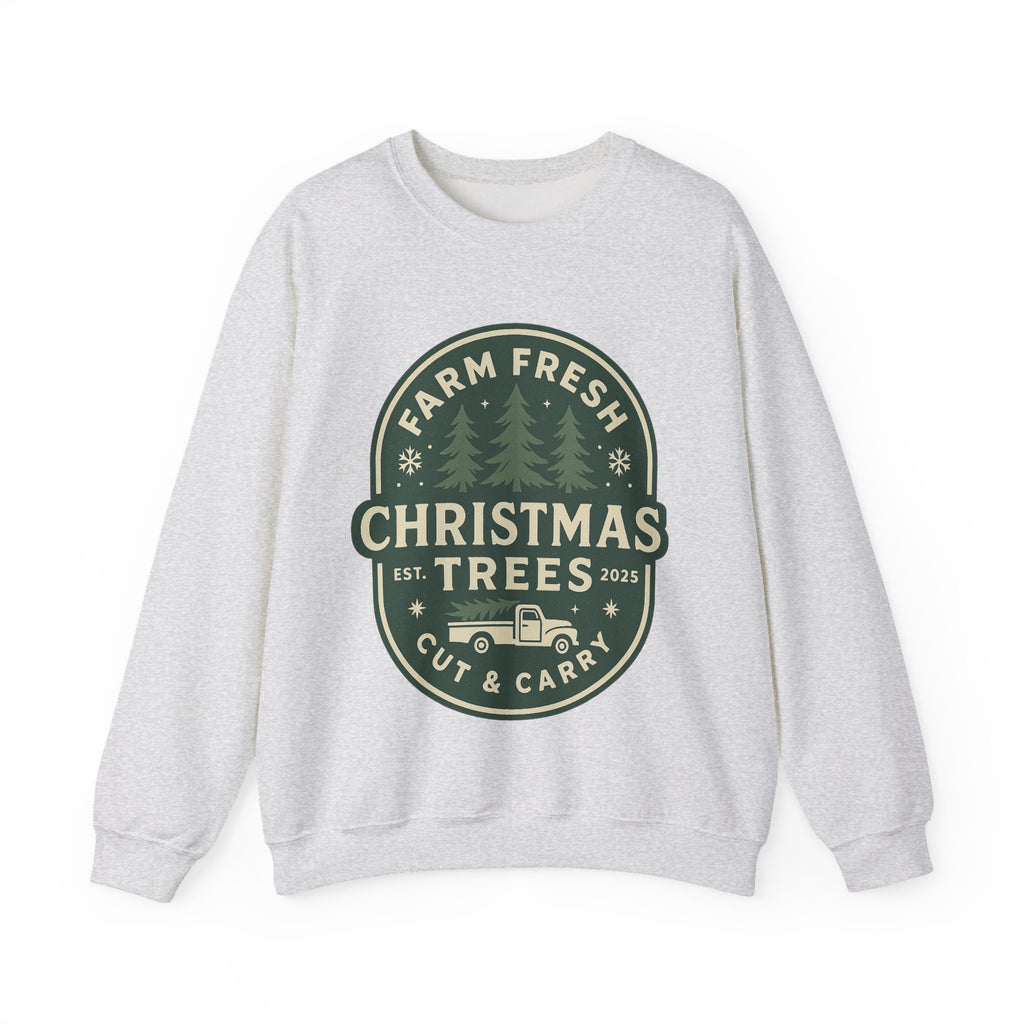 Farm Fresh Christmas Trees Sweatshirt, Cozy Holiday Apparel, Unisex Crewneck, Seasonal Gift, Christmas Sweater, Winter Wardrobe