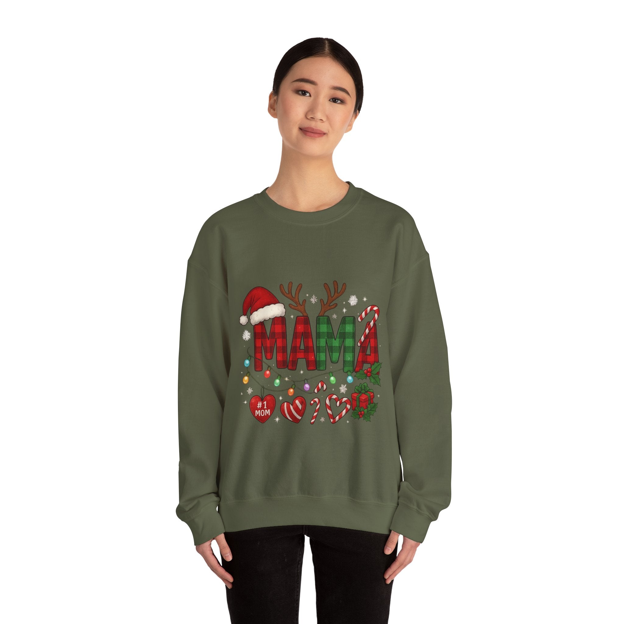 Festive Mama Crewneck Sweatshirt, Christmas Gift for Mom, Holiday Apparel, Merry Mama Sweater, Cozy Family Wear