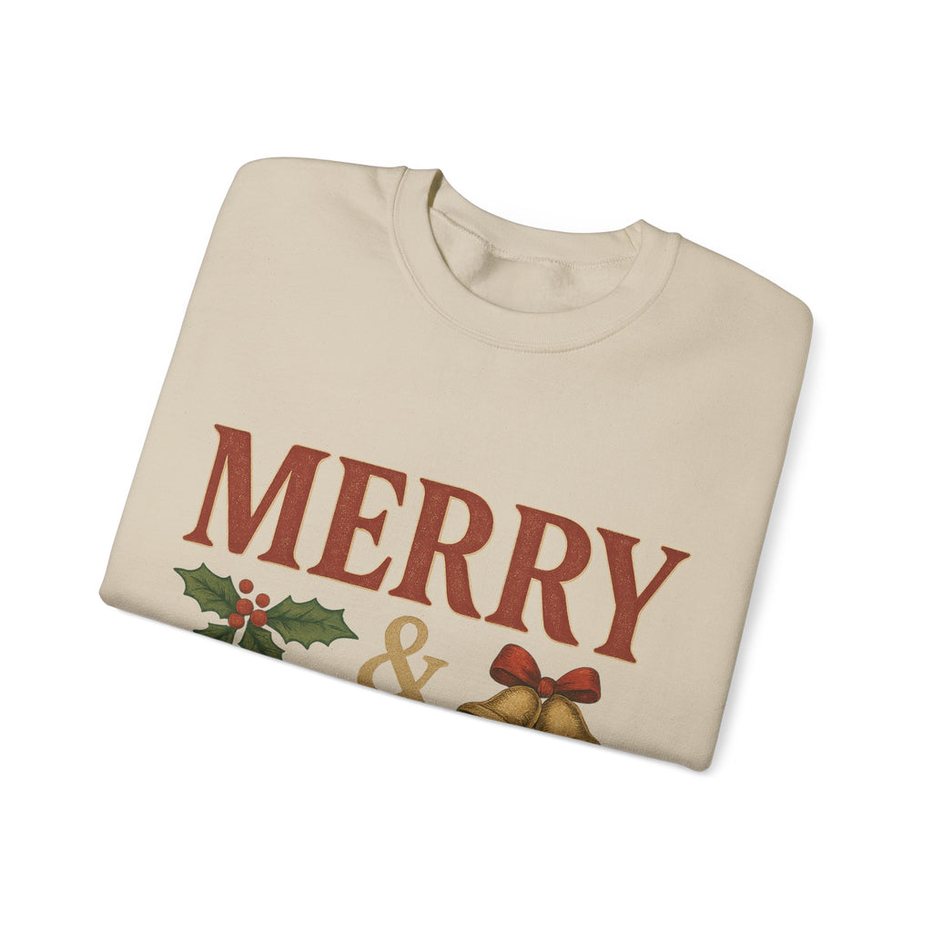 Merry & Bright Crewneck Sweatshirt – Cozy Holiday Pullover, Unisex Christmas Sweater, Warm Winter Gift for Friends & Family