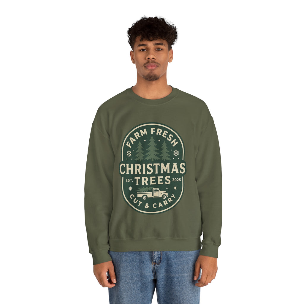 Farm Fresh Christmas Trees Sweatshirt, Cozy Holiday Apparel, Unisex Crewneck, Seasonal Gift, Christmas Sweater, Winter Wardrobe