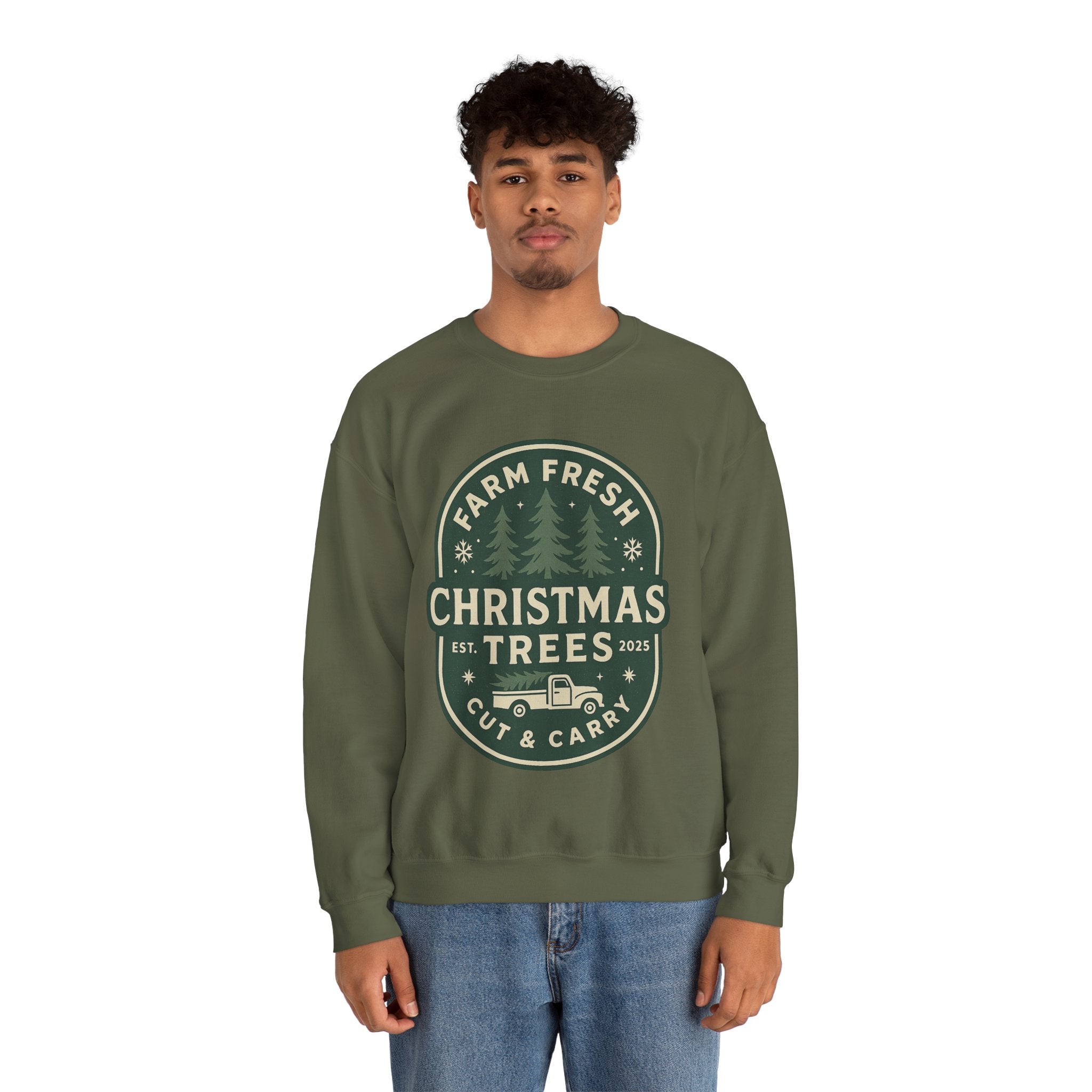Farm Fresh Christmas Trees Sweatshirt, Cozy Holiday Apparel, Unisex Crewneck, Seasonal Gift, Christmas Sweater, Winter Wardrobe