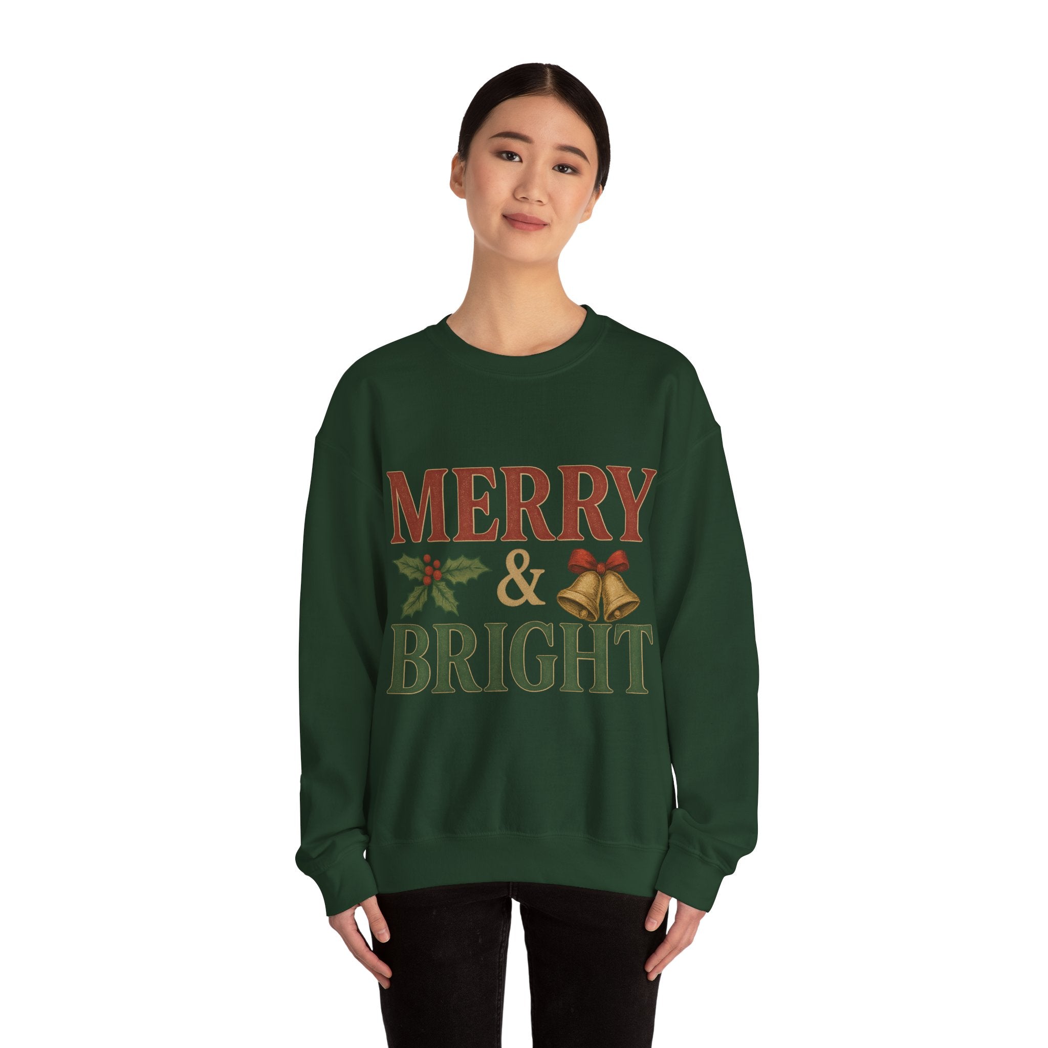 Merry & Bright Crewneck Sweatshirt – Cozy Holiday Pullover, Unisex Christmas Sweater, Warm Winter Gift for Friends & Family