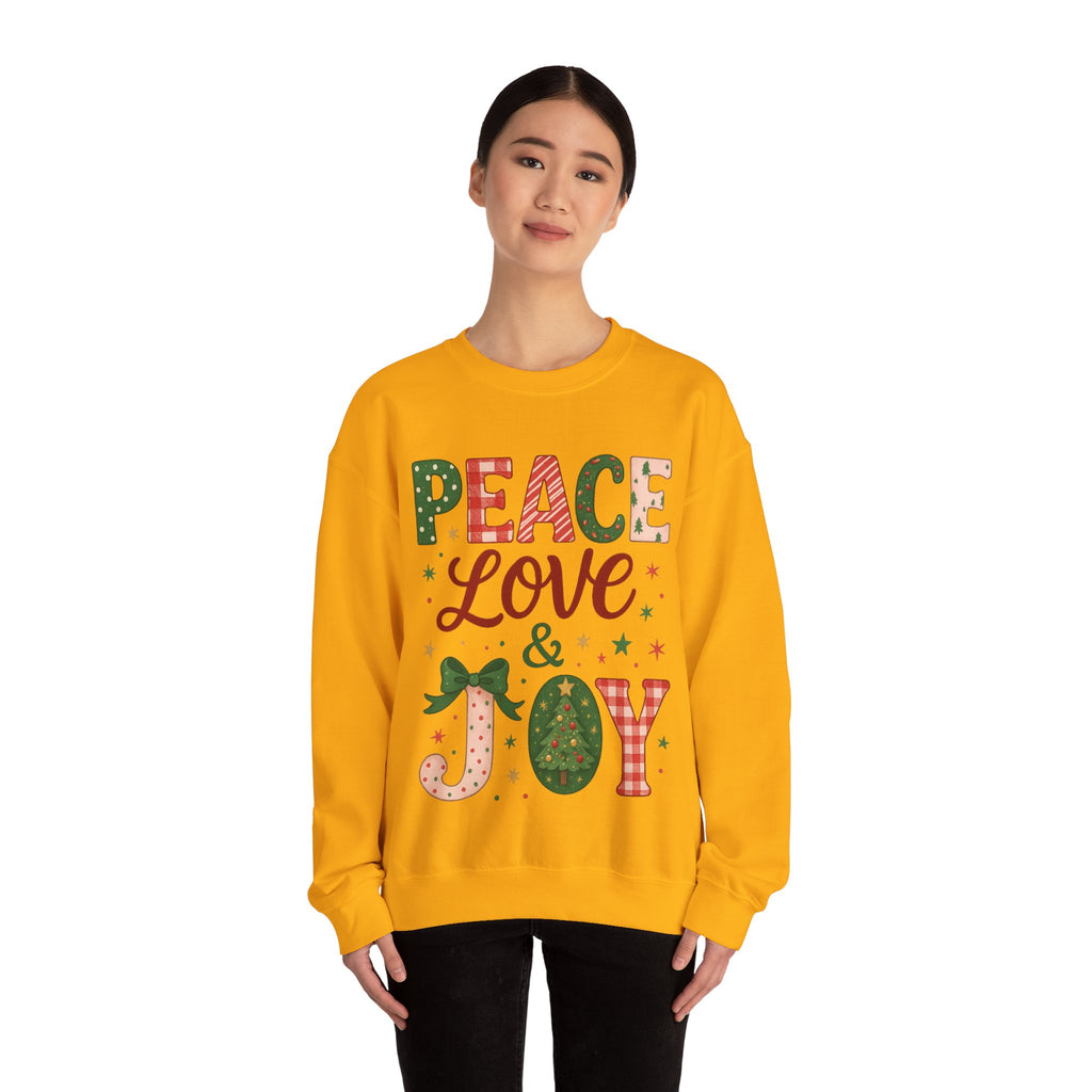 Peace, Love & Joy Christmas Sweatshirt – Festive Unisex Crewneck, Cozy Holiday Pullover, Positive Vibes Gift for Friends & Family