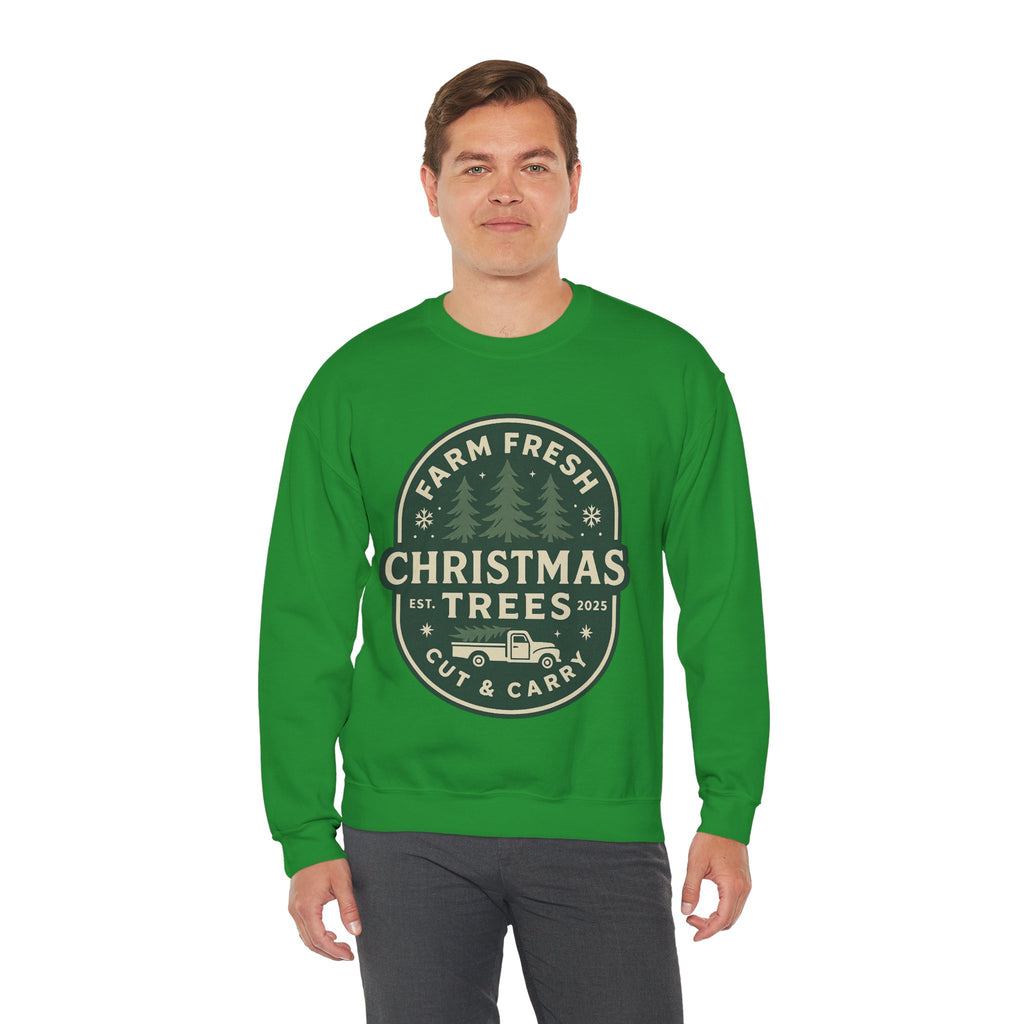Farm Fresh Christmas Trees Sweatshirt, Cozy Holiday Apparel, Unisex Crewneck, Seasonal Gift, Christmas Sweater, Winter Wardrobe