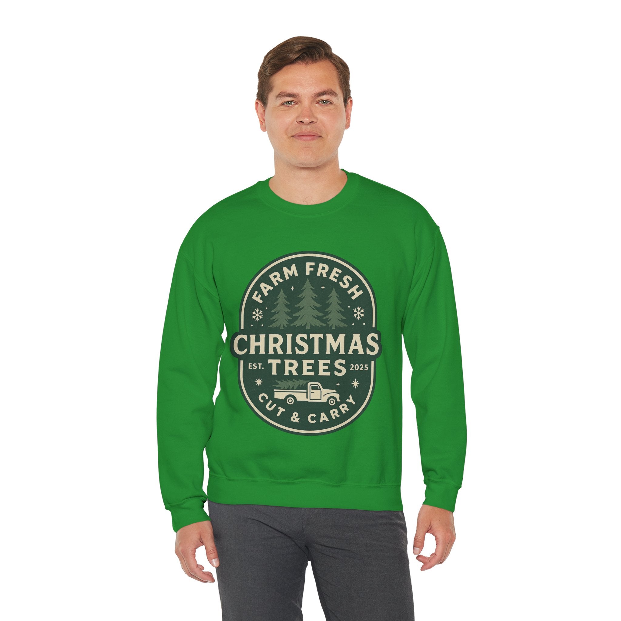 Farm Fresh Christmas Trees Sweatshirt, Cozy Holiday Apparel, Unisex Crewneck, Seasonal Gift, Christmas Sweater, Winter Wardrobe