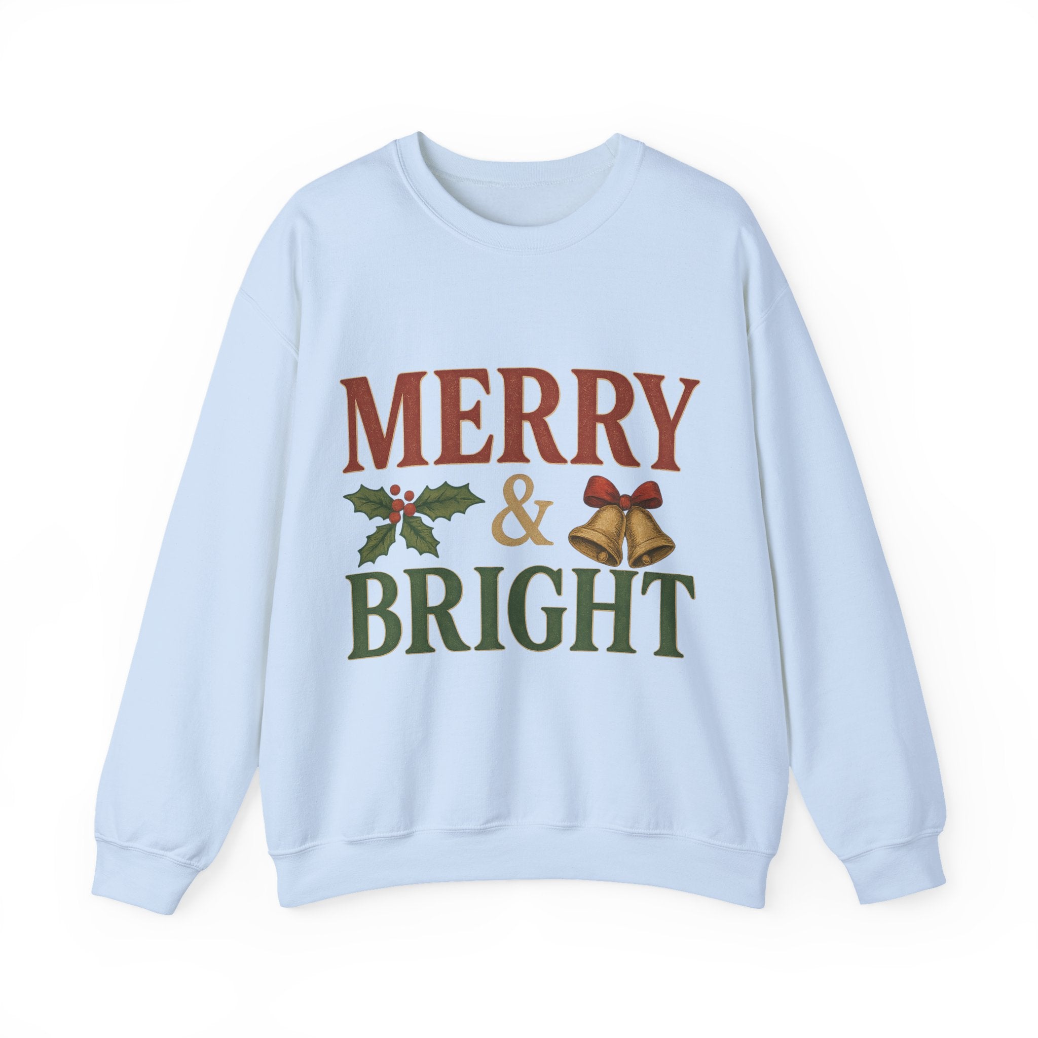 Merry & Bright Crewneck Sweatshirt – Cozy Holiday Pullover, Unisex Christmas Sweater, Warm Winter Gift for Friends & Family