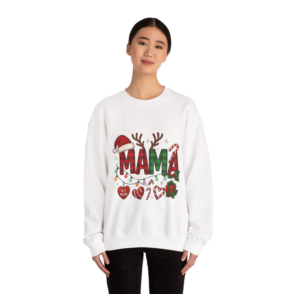 Festive Mama Crewneck Sweatshirt, Christmas Gift for Mom, Holiday Apparel, Merry Mama Sweater, Cozy Family Wear