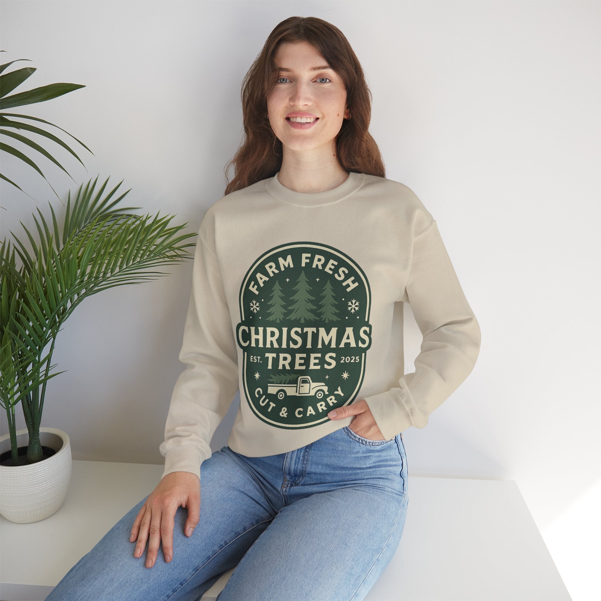 Farm Fresh Christmas Trees Sweatshirt, Cozy Holiday Apparel, Unisex Crewneck, Seasonal Gift, Christmas Sweater, Winter Wardrobe