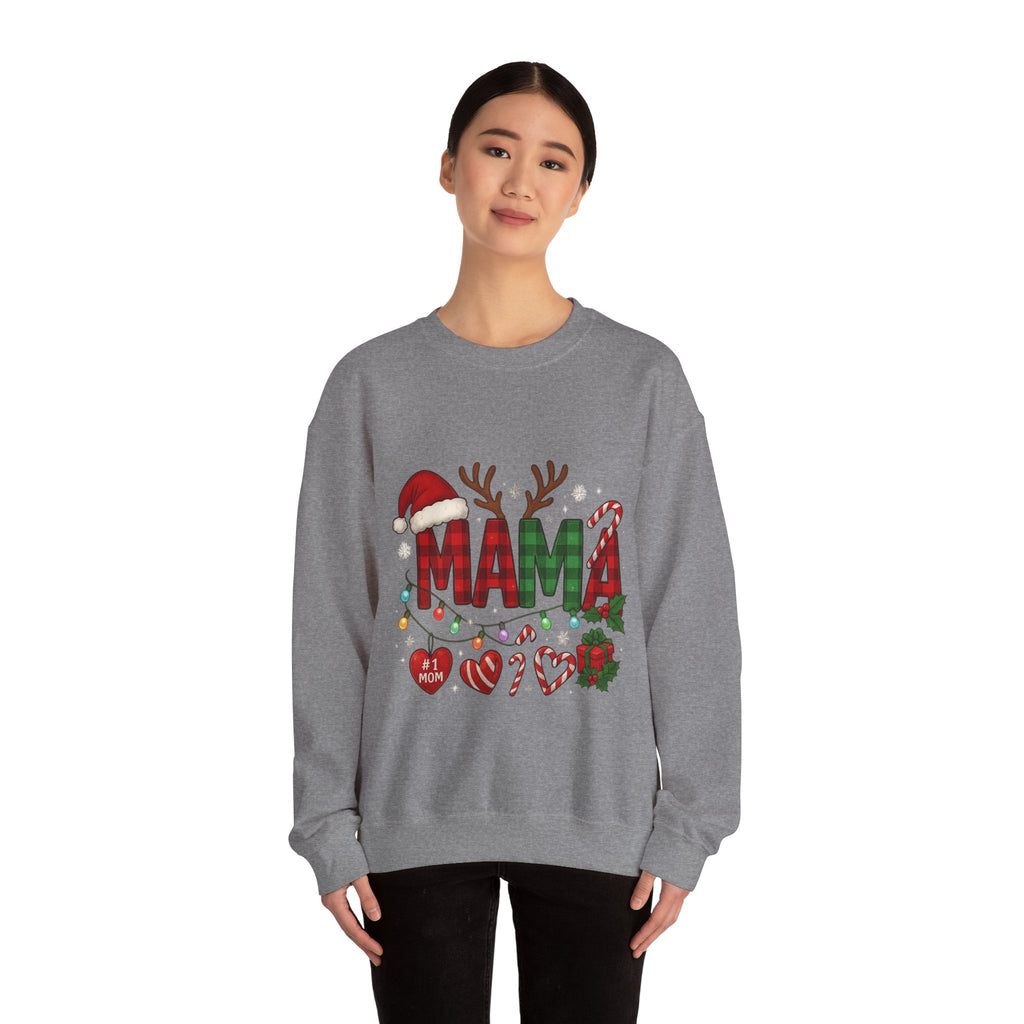Festive Mama Crewneck Sweatshirt, Christmas Gift for Mom, Holiday Apparel, Merry Mama Sweater, Cozy Family Wear