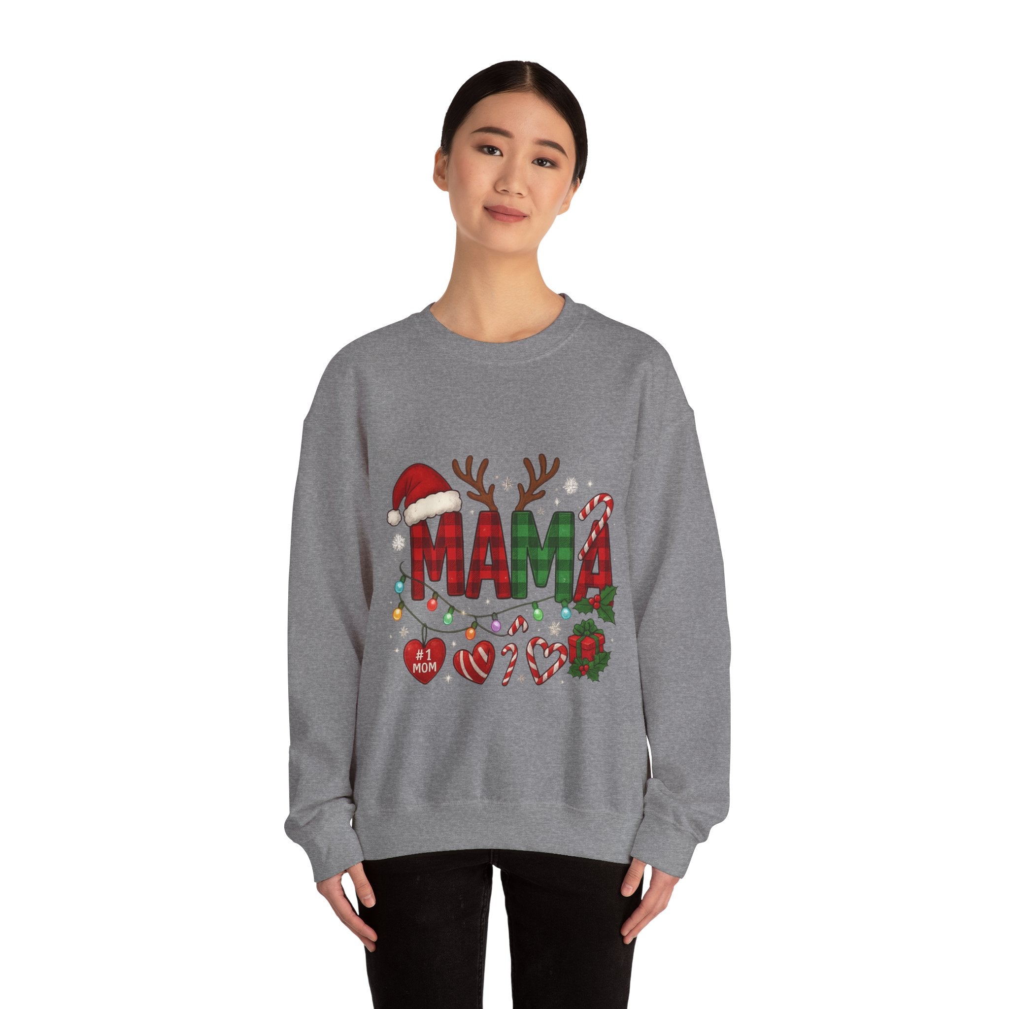 Festive Mama Crewneck Sweatshirt, Christmas Gift for Mom, Holiday Apparel, Merry Mama Sweater, Cozy Family Wear