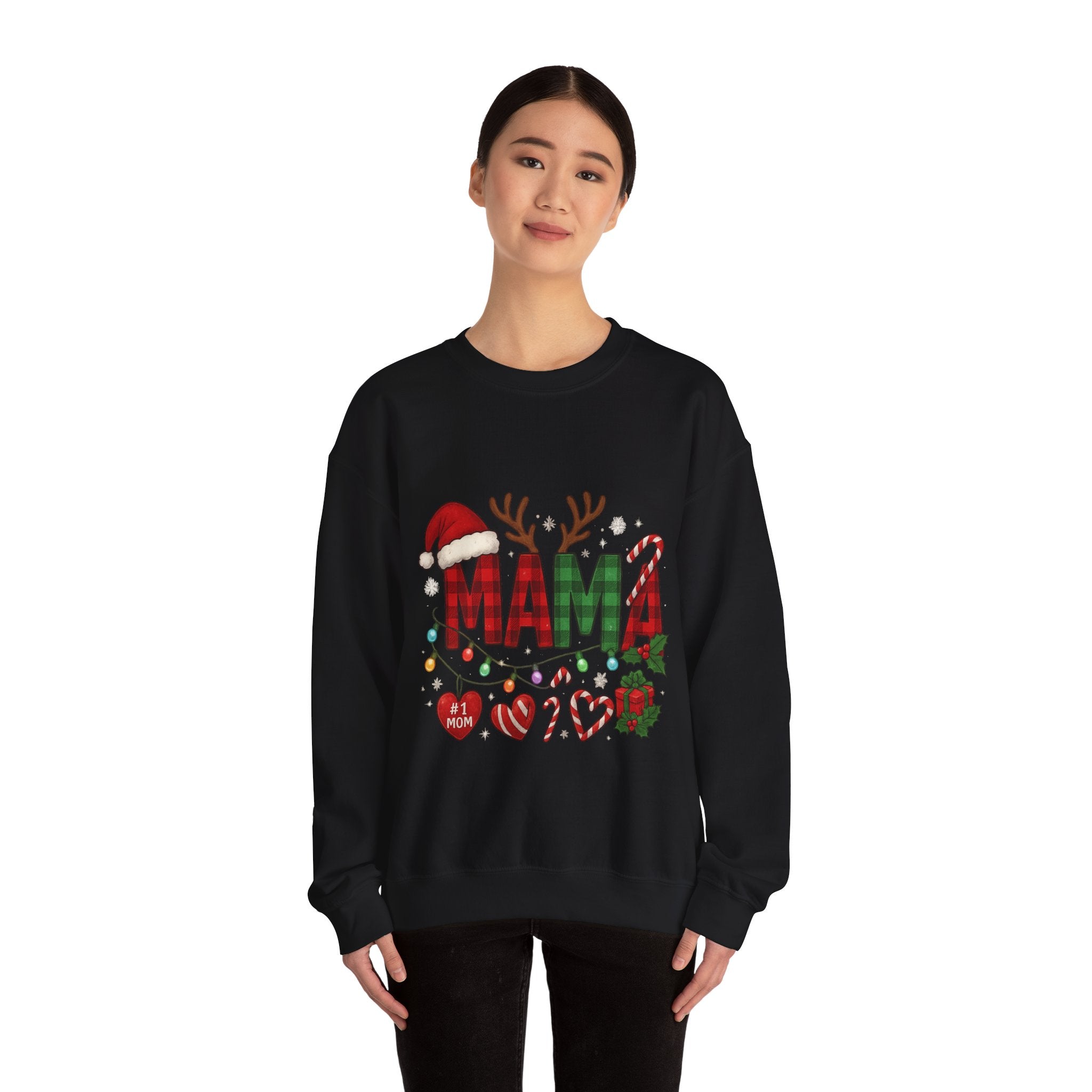 Festive Mama Crewneck Sweatshirt, Christmas Gift for Mom, Holiday Apparel, Merry Mama Sweater, Cozy Family Wear