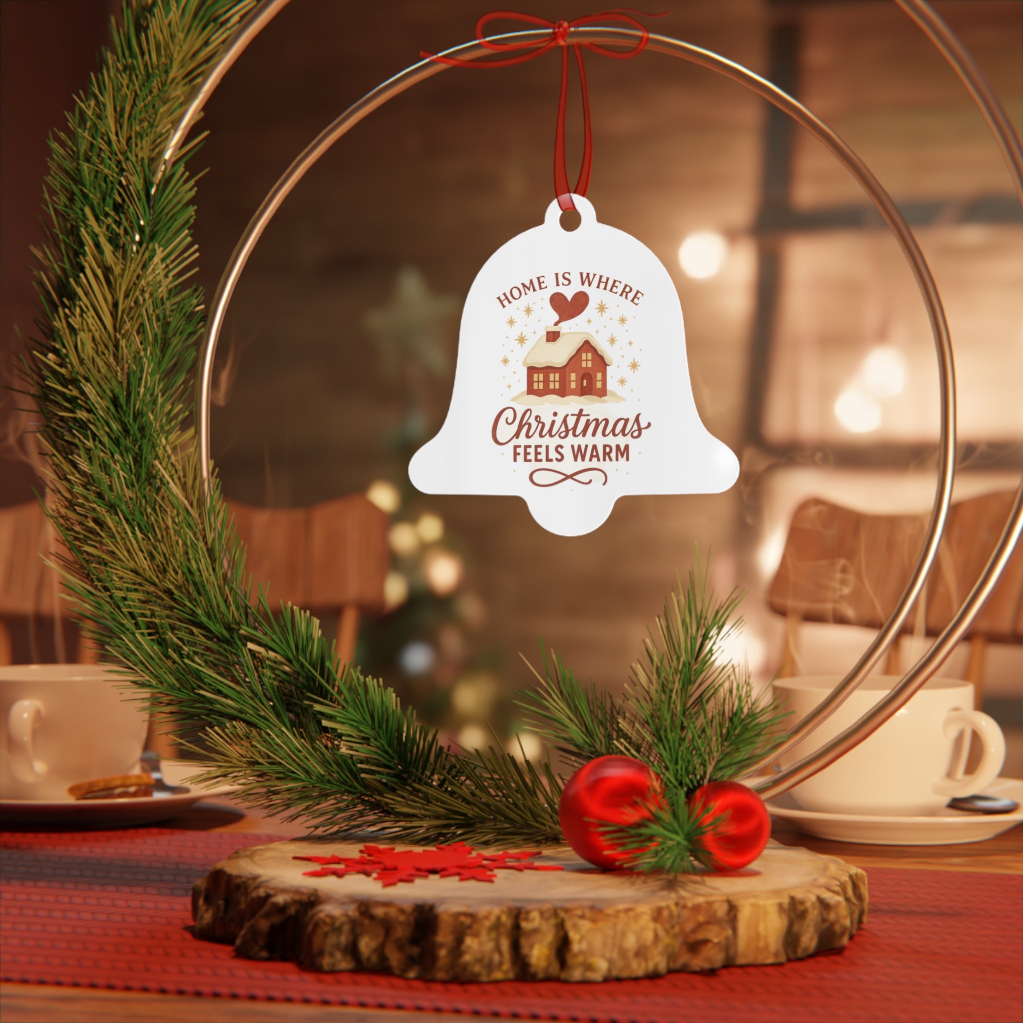 Christmas Metal Ornaments, Home Is Where Christmas Feels Warm, Holiday Decor, Gift for Tree, Family Keepsake