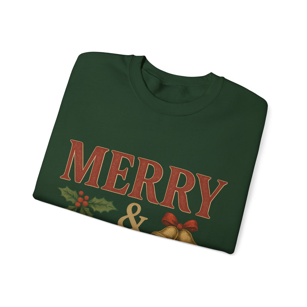Merry & Bright Crewneck Sweatshirt – Cozy Holiday Pullover, Unisex Christmas Sweater, Warm Winter Gift for Friends & Family