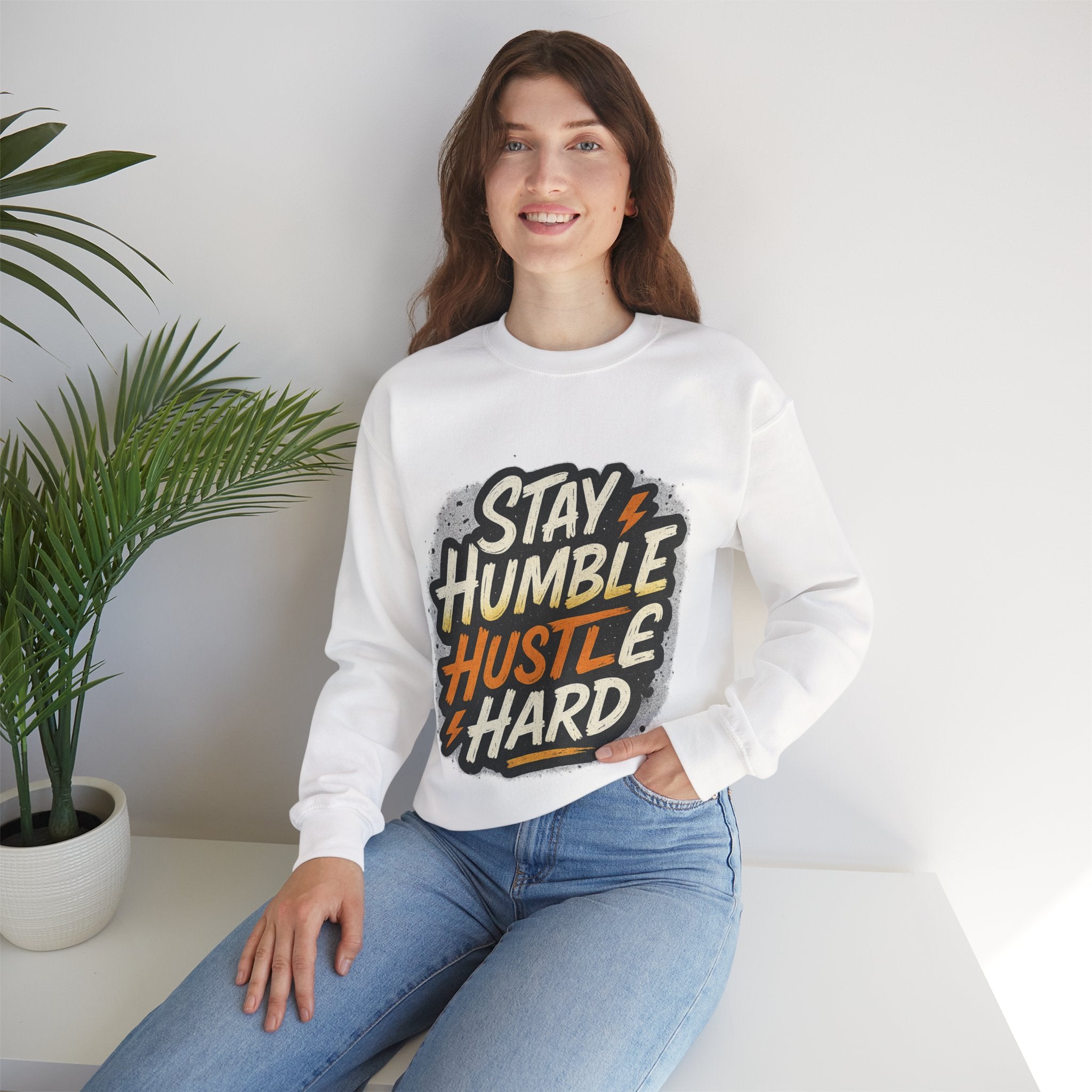 Stay Humble Hustle Hard Crewneck Sweatshirt | Motivational Unisex Sweatshirt | Inspirational Gift | Positive Quote Apparel