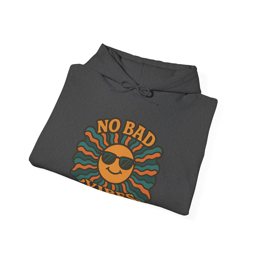 No Bad Vibes Hoodie – Unisex Pullover Sweatshirt, Cozy Positive Energy Hoodie, Retro Smiley Face, Chillwear Gift for Friends