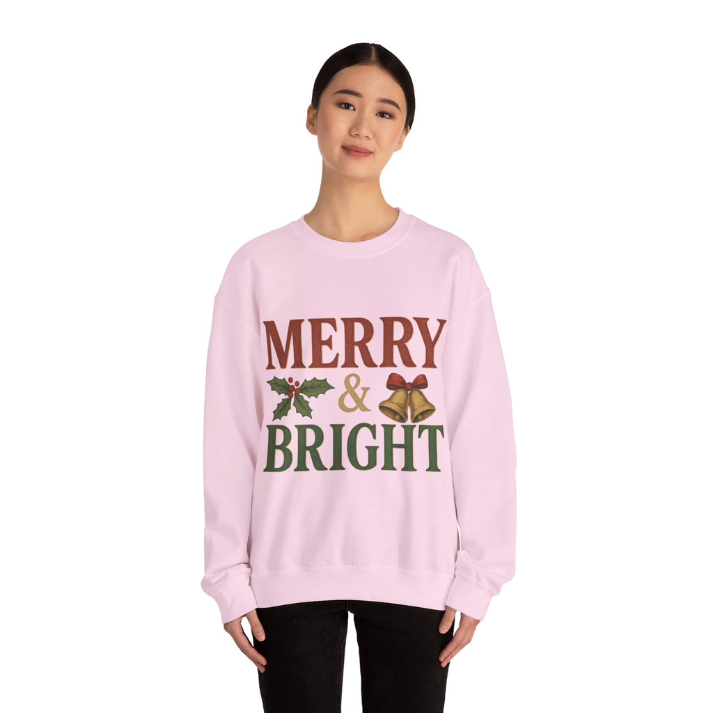 Merry & Bright Crewneck Sweatshirt – Cozy Holiday Pullover, Unisex Christmas Sweater, Warm Winter Gift for Friends & Family