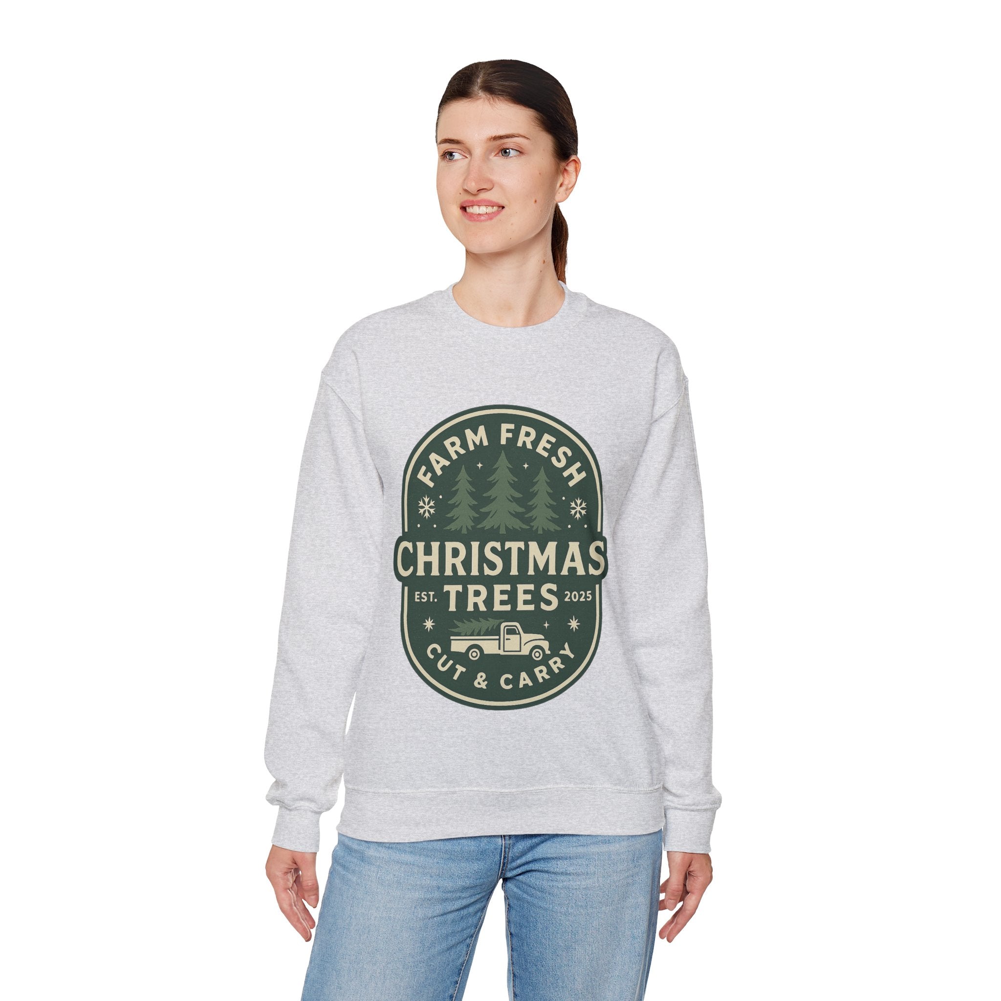 Farm Fresh Christmas Trees Sweatshirt, Cozy Holiday Apparel, Unisex Crewneck, Seasonal Gift, Christmas Sweater, Winter Wardrobe