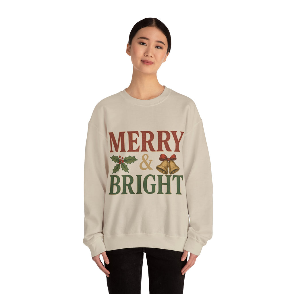Merry & Bright Crewneck Sweatshirt – Cozy Holiday Pullover, Unisex Christmas Sweater, Warm Winter Gift for Friends & Family
