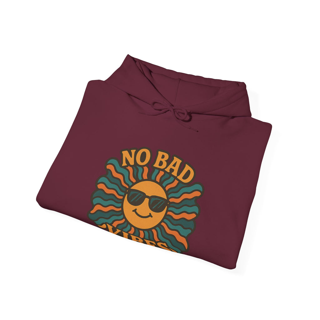 No Bad Vibes Hoodie – Unisex Pullover Sweatshirt, Cozy Positive Energy Hoodie, Retro Smiley Face, Chillwear Gift for Friends
